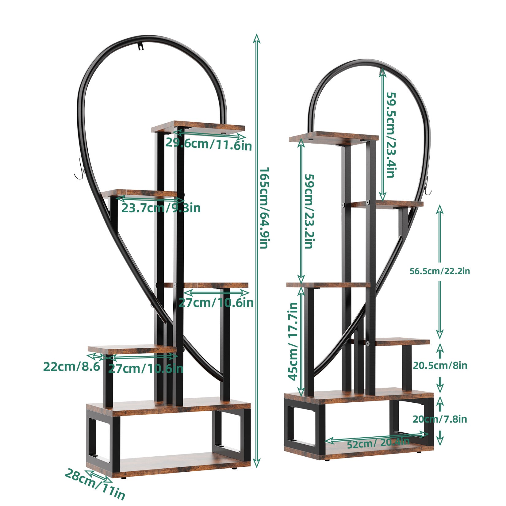 2 PACK Tall Plant Holder Heart Shaped Ladder Garden Flower Rack