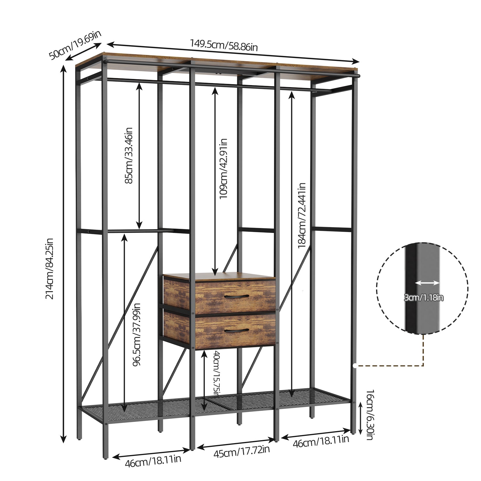 Freestanding Heavy Duty Clothes Rack Dust-proof Curtain Portable Wardrobe