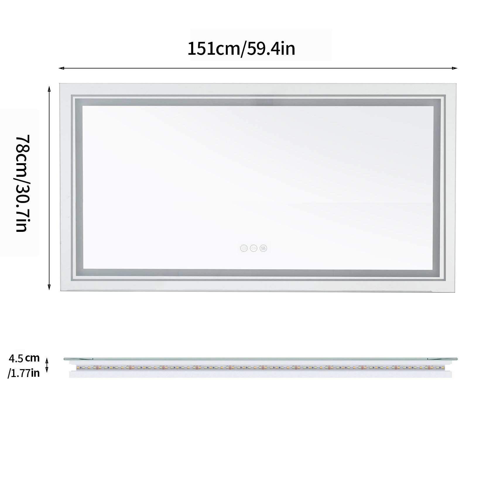 Large Dimming Wall Led Lighted Bathroom Mirror Bathroom Vanity Mirror