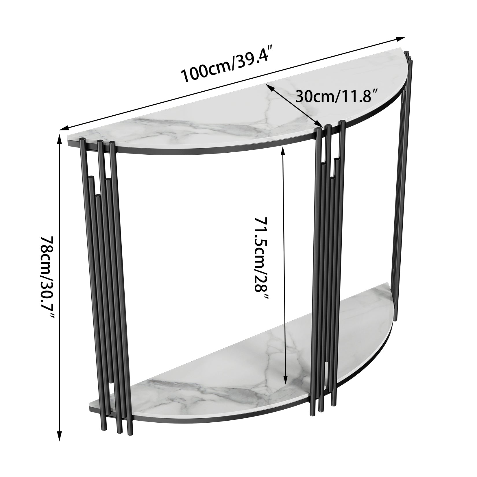 Half Moon Console Table Hall Desk w/Shelf Storage