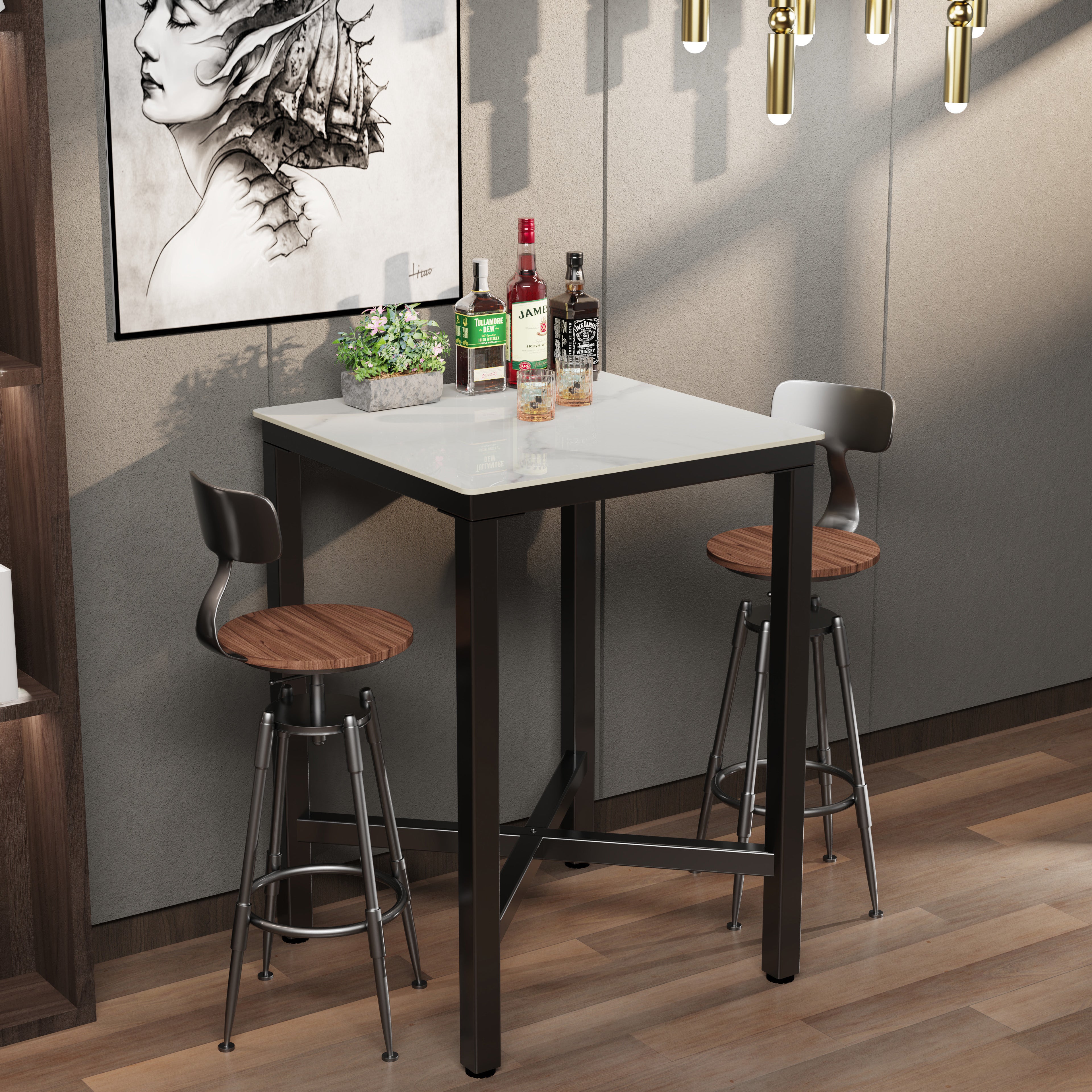 Square Pub Table Bar Table Sintered Stone-top Bistro Kitchen Dining Table