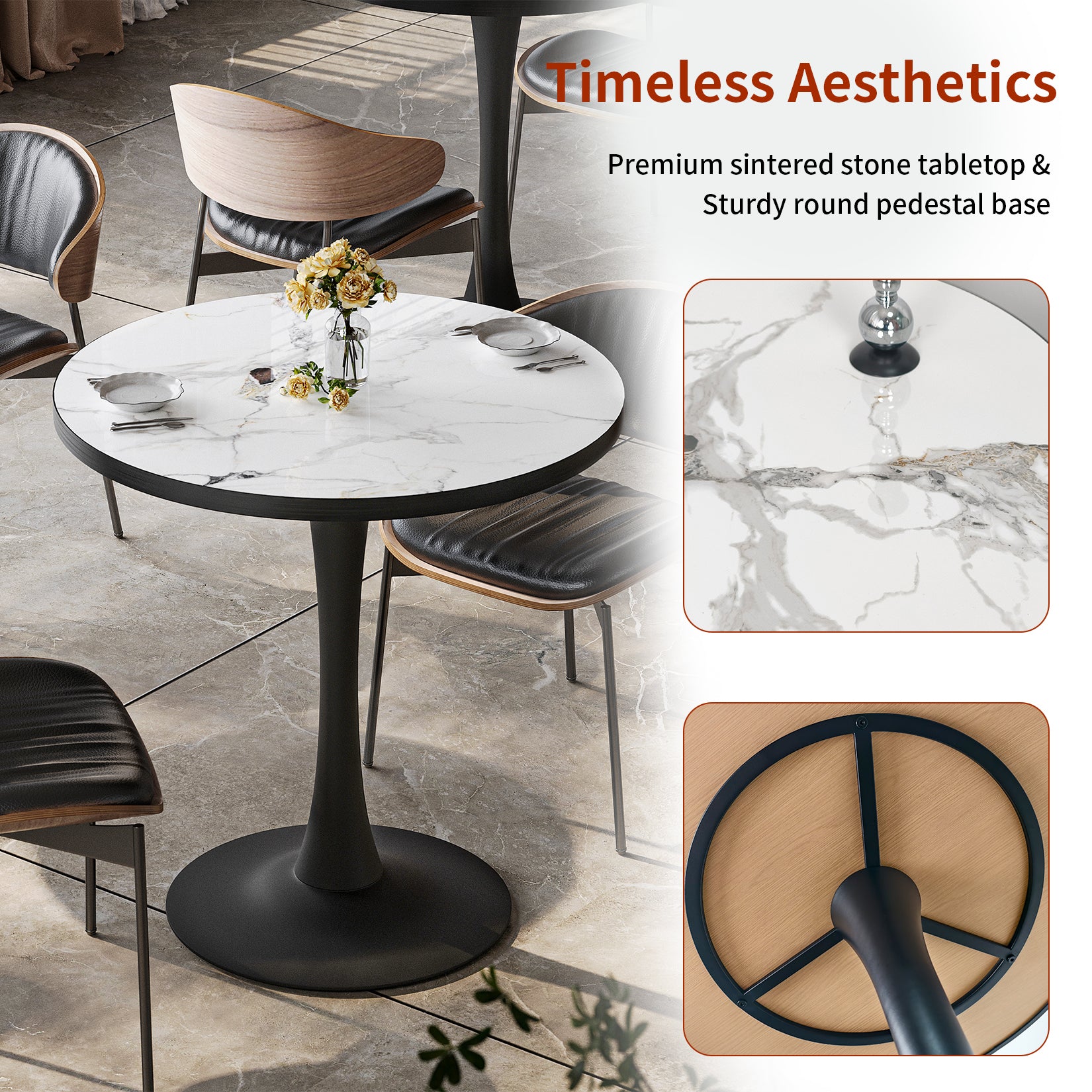 Leisure Dining Table: Round Dining Table No Chairs Sintered Stone Kitchen Coffee Table Pedestal Base