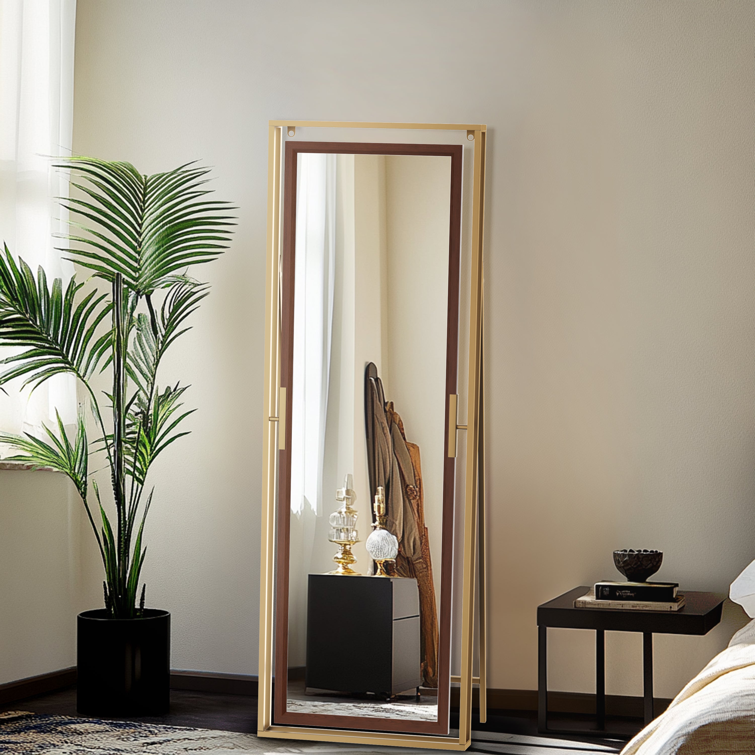 Full Length Mirror with Stand Wood Frame Wall Hanging/ Standing Dressing Mirror