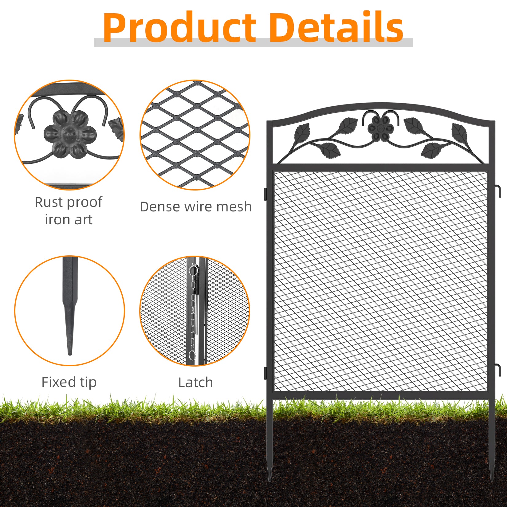 Metal Garden Fence: 5 Panels Garden Fences Heavy Dog Playpen Fences Animal Barrier