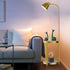 Tall Floor Lamp for Living Room, with 2-tier End Side Table Shelves Golden Iron Frame