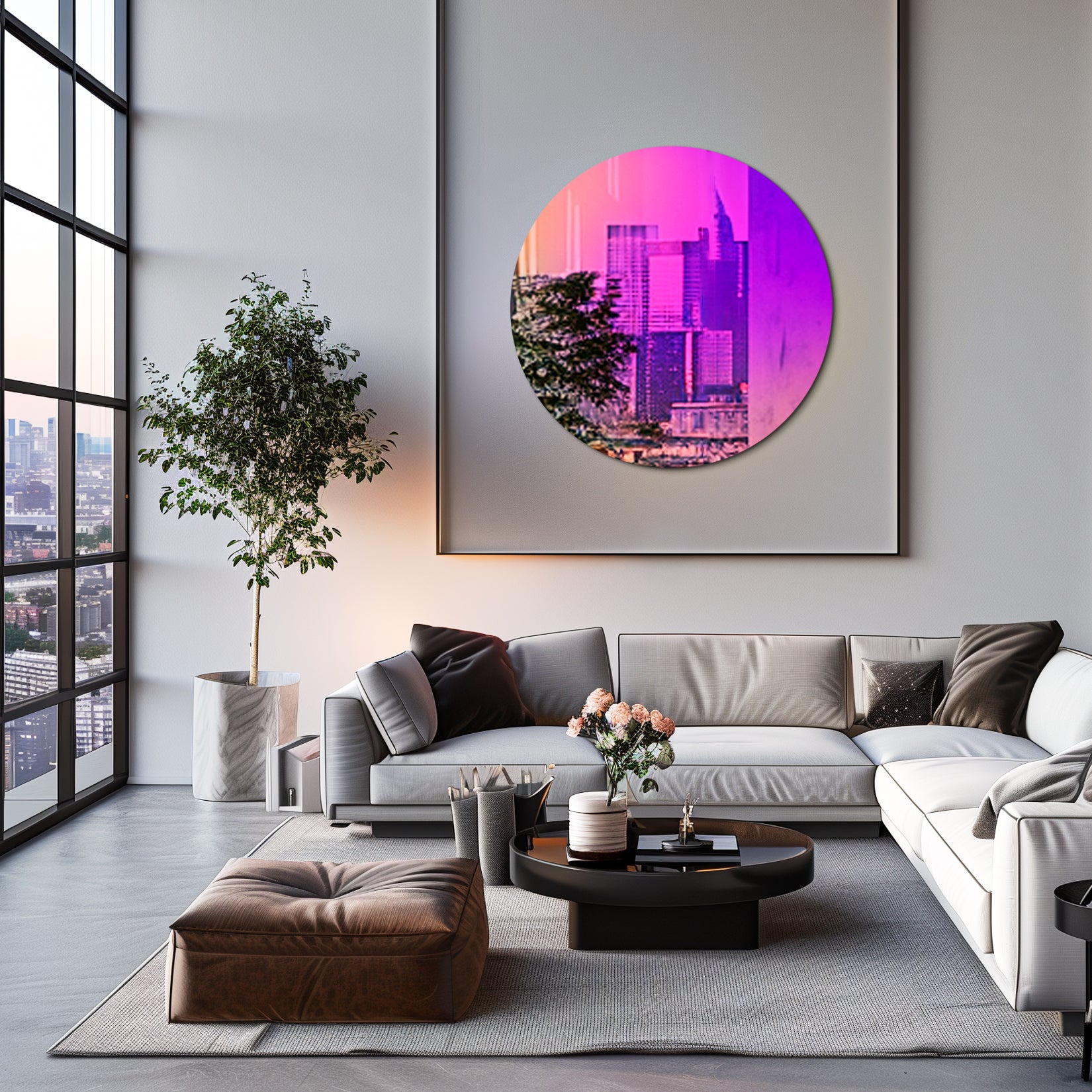 Round Wall Hanging Mirror with Iridescent Effect Dazzling Glass Decor Mirror
