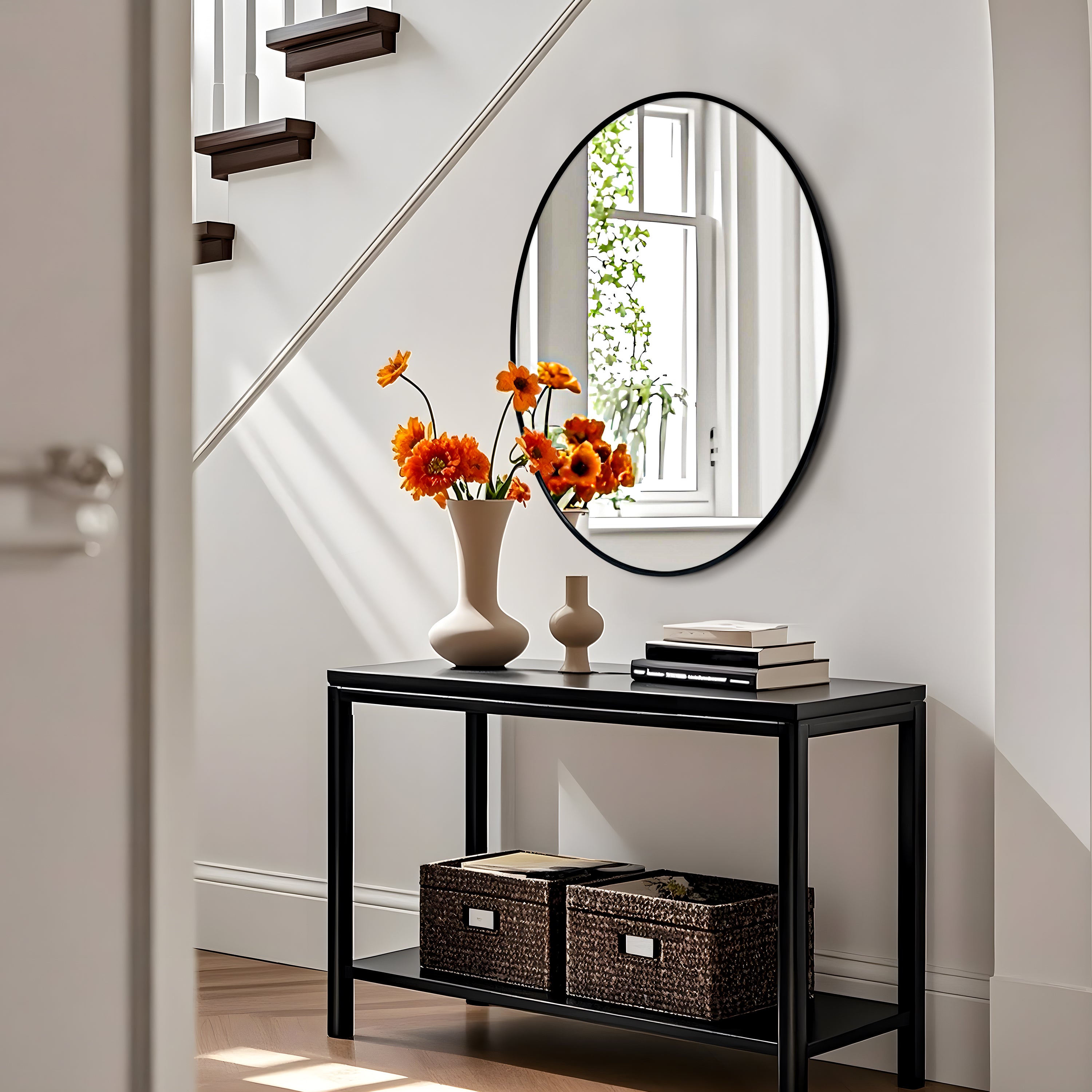 New Release Vertical Black Oval Wall Mirror Aluminum Frame Wall-mounted Hanging Mirror