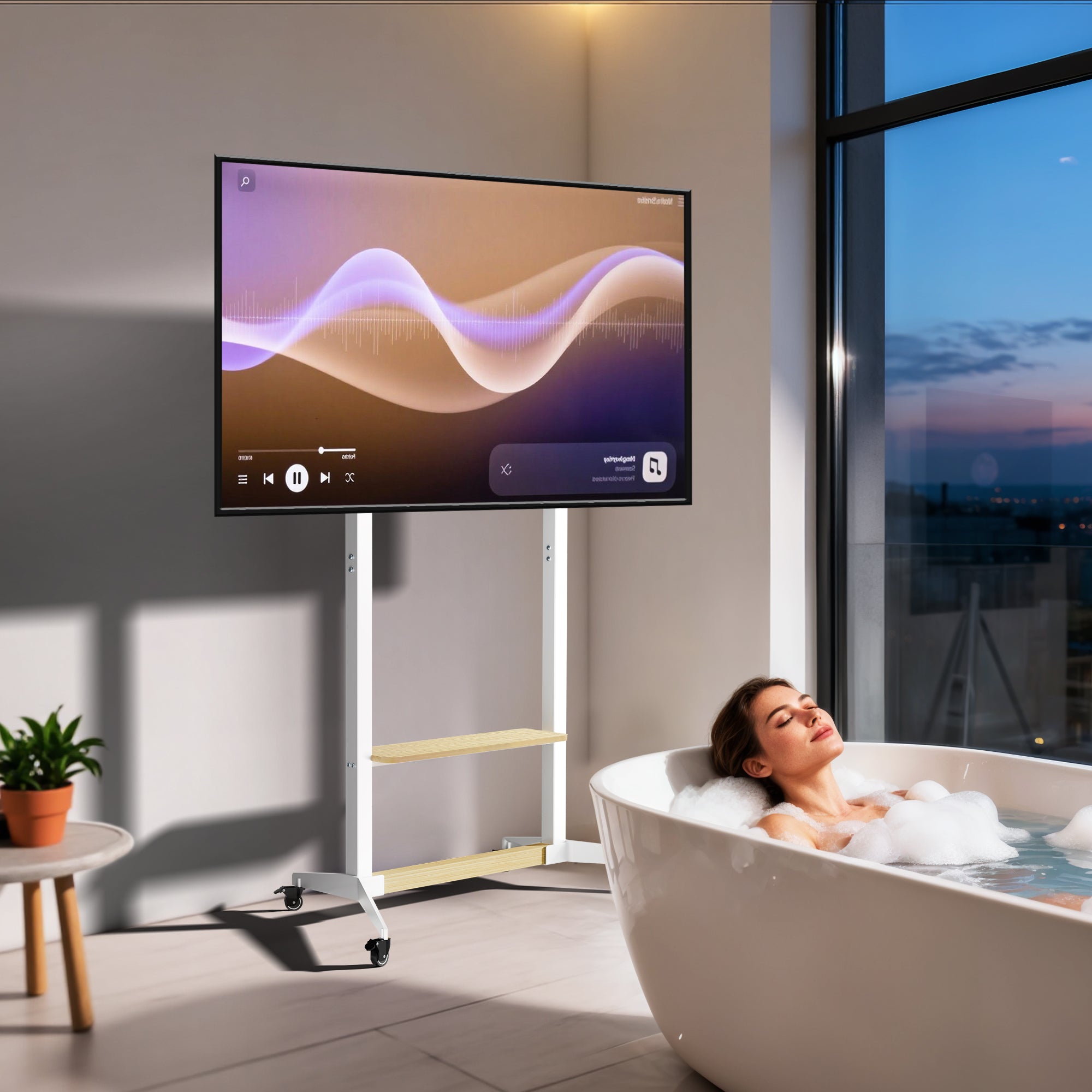 Mobile TV Floor Stand TV Cart 40”-100” TV Mount Stand Load 100KG with Wood Shelf