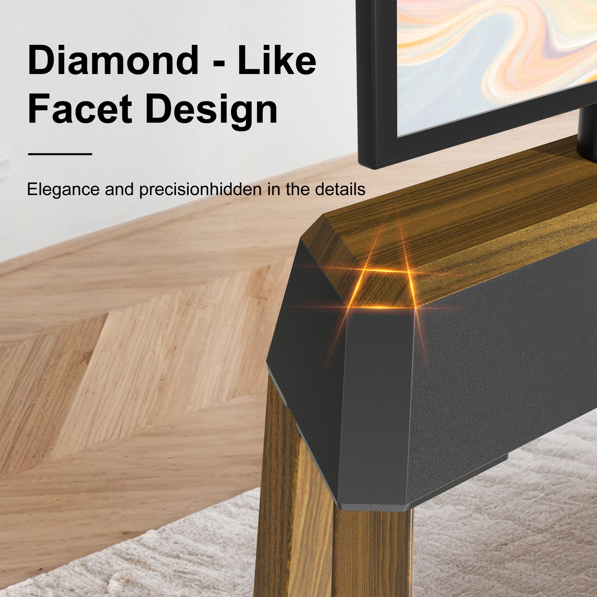 Mid-century Modern TV Floor Stand for 40”-86” TV Stand with Trapezoidal-frame