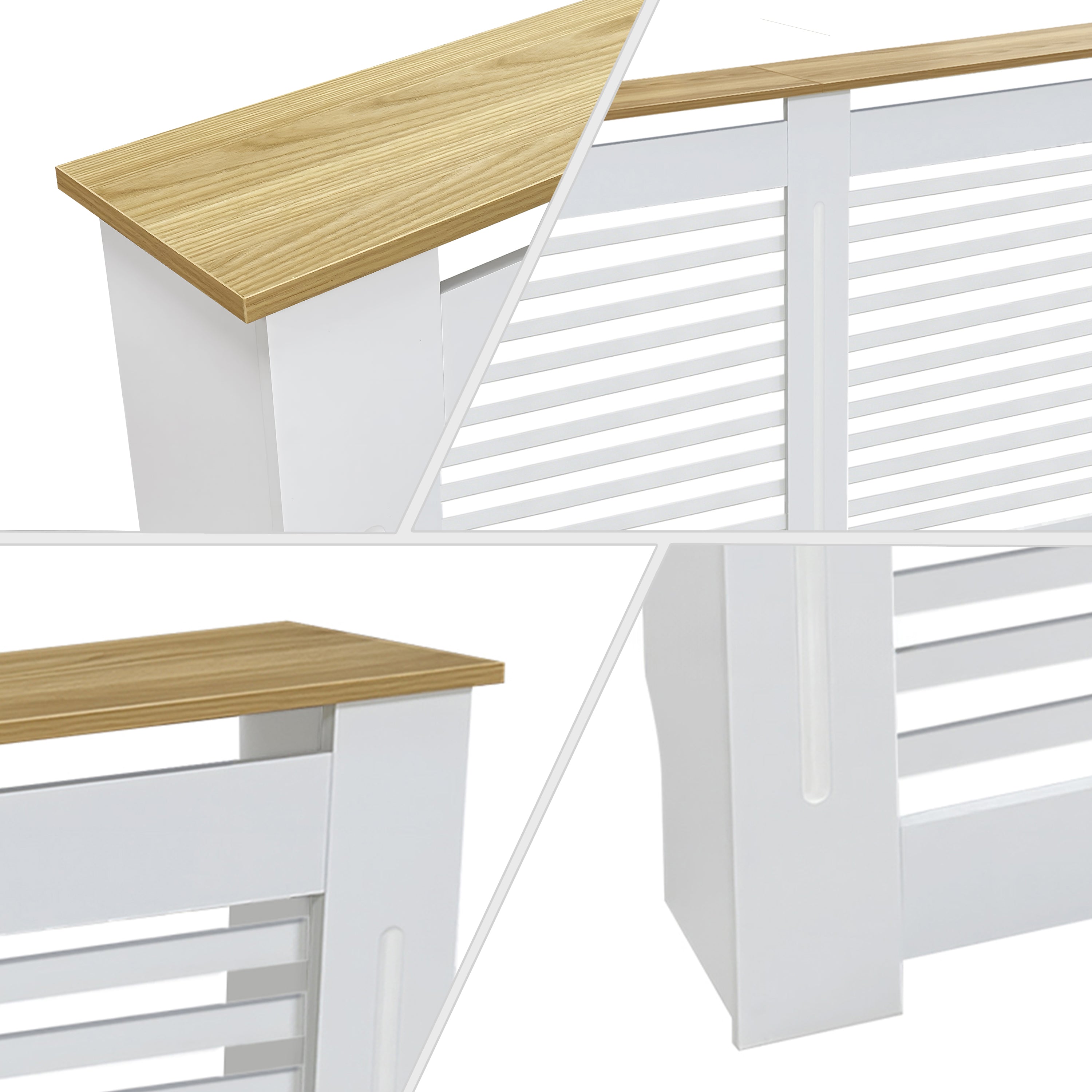 FATIVO Radiator Cover: Internal Height 90.5cm | Horizontal Slatted Radiator Cover with Natural Wood Texture Top, White MDF Wall Heater Cover for Old, Compact Radiators