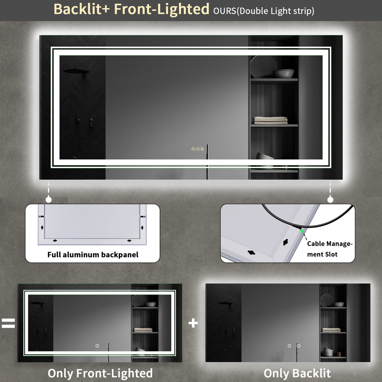 Large Dimming Wall Led Backlit Bathroom Mirror