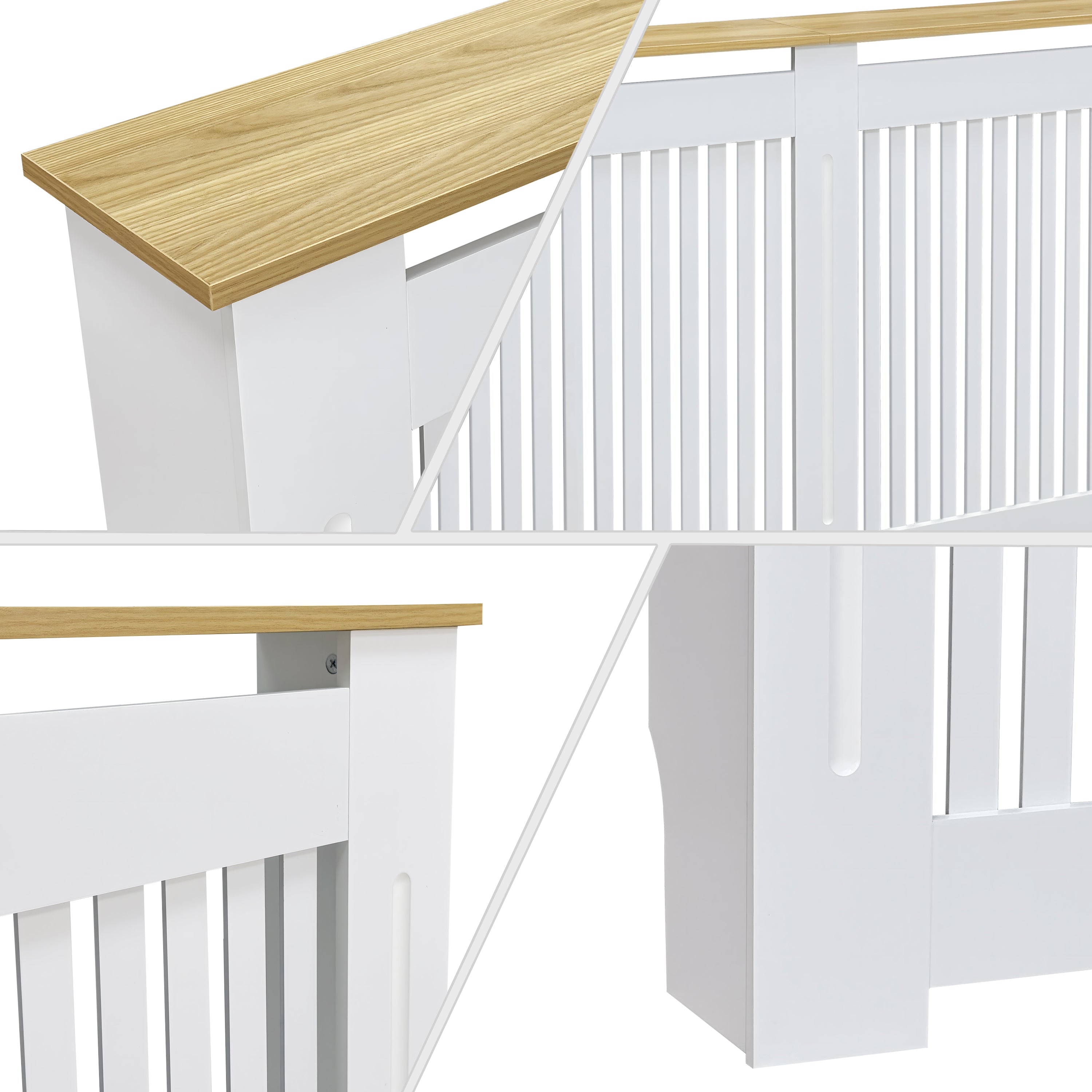 FATIVO Radiator Cover | Intenal Height 90.5cm | Vertical Slatted White Radiator Cover w/ Wood-grain Top, MDF Heater Cover