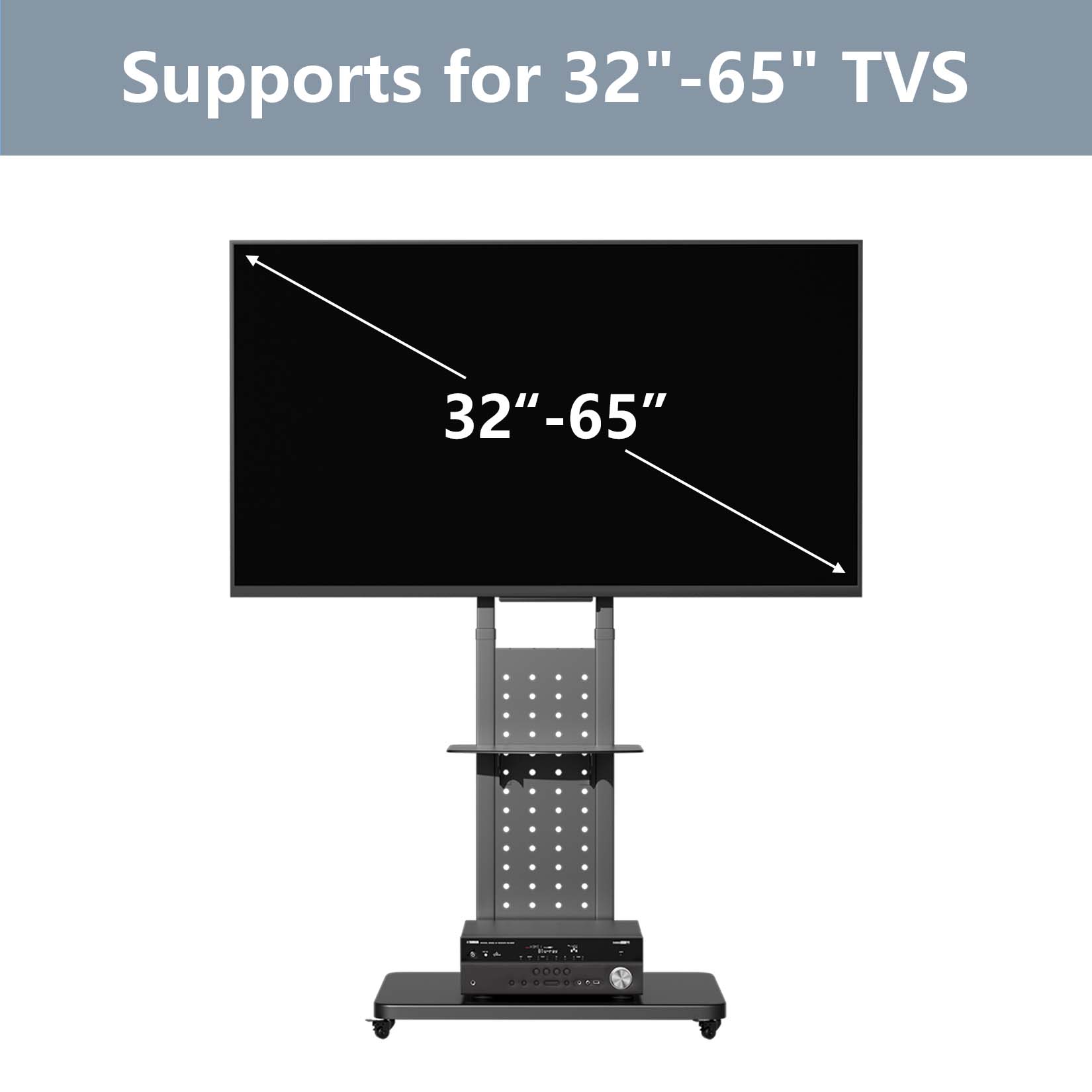 TV Floor Stand on Wheels with Storage Shelves Trolley TV Mount for 32’’-65'' TV LCD