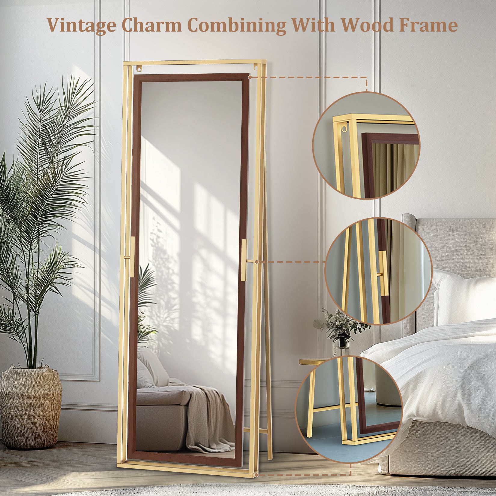 Full Length Mirror with Stand Wood Frame Wall Hanging/ Standing Dressing Mirror