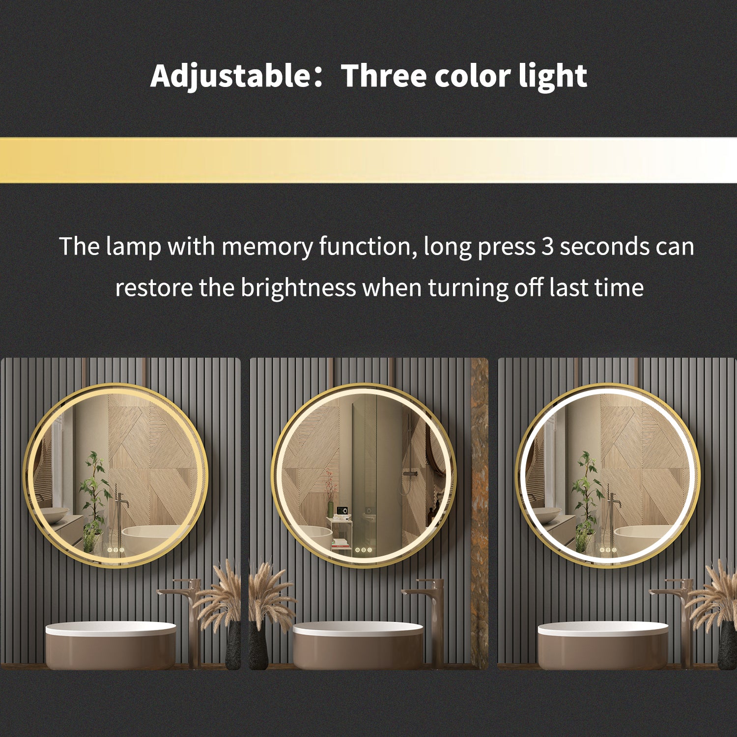 Illuminated Bathroom Mirror with Hanging Rope - Touch Control, Color-changing