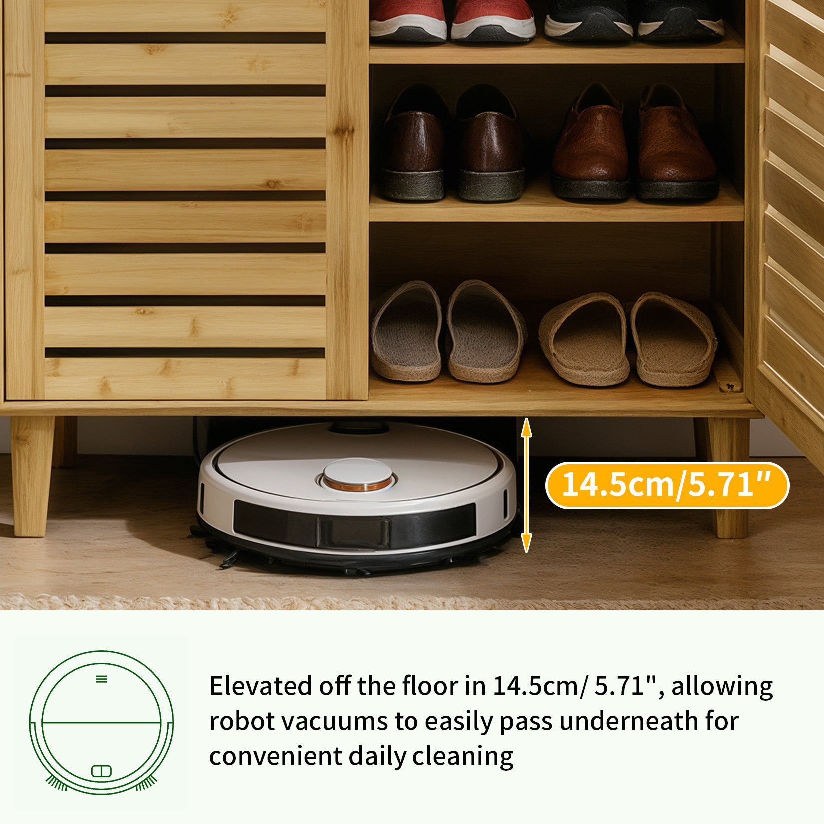 2/3 Doors Bamboo Shoes Storage Cabinet with Slatted Doors & Shelves for Entryway, Hallway