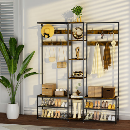 Industrial Corner Clothes Stand with Shoe Rack Storage Bench for Entryway