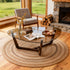 Organic Triangle Glass Center Coffee Table for Living Room, with Amber-Tinted Tempered Glass Tabletop Rubber Wooden Frame