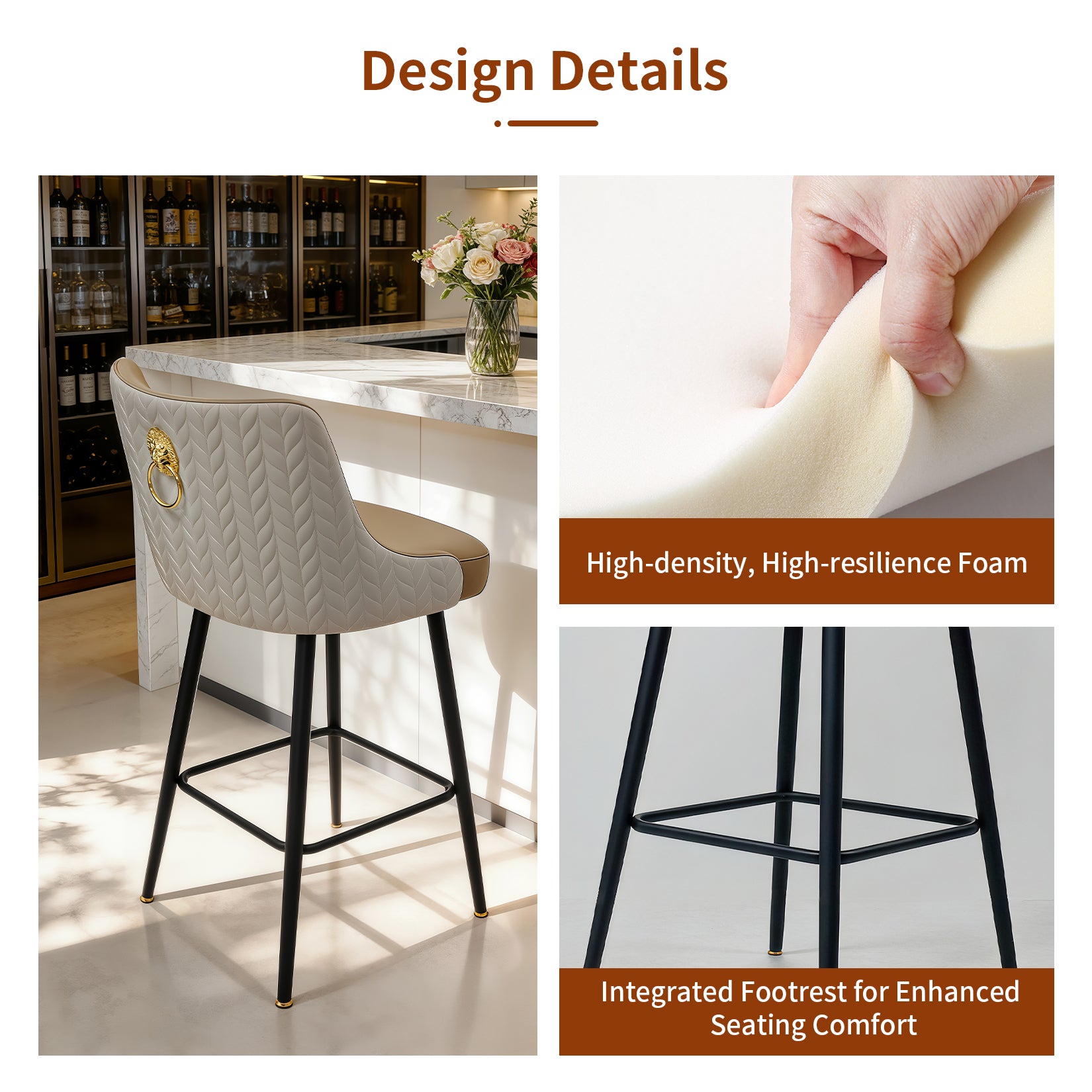 360° Swivel High Bar Stools Upholstered Height Kitchen Island Leather Counter Chair