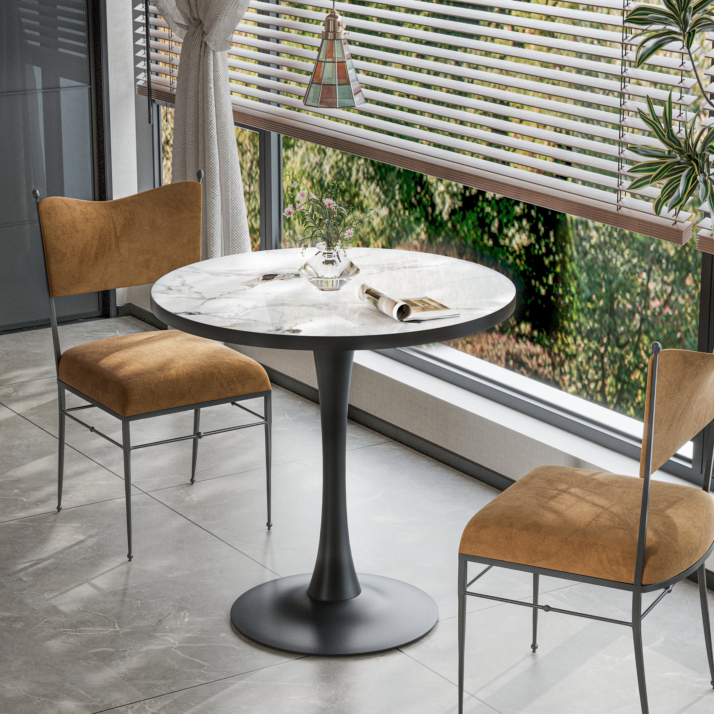 Leisure Dining Table: Round Dining Table No Chairs Sintered Stone Kitchen Coffee Table Pedestal Base