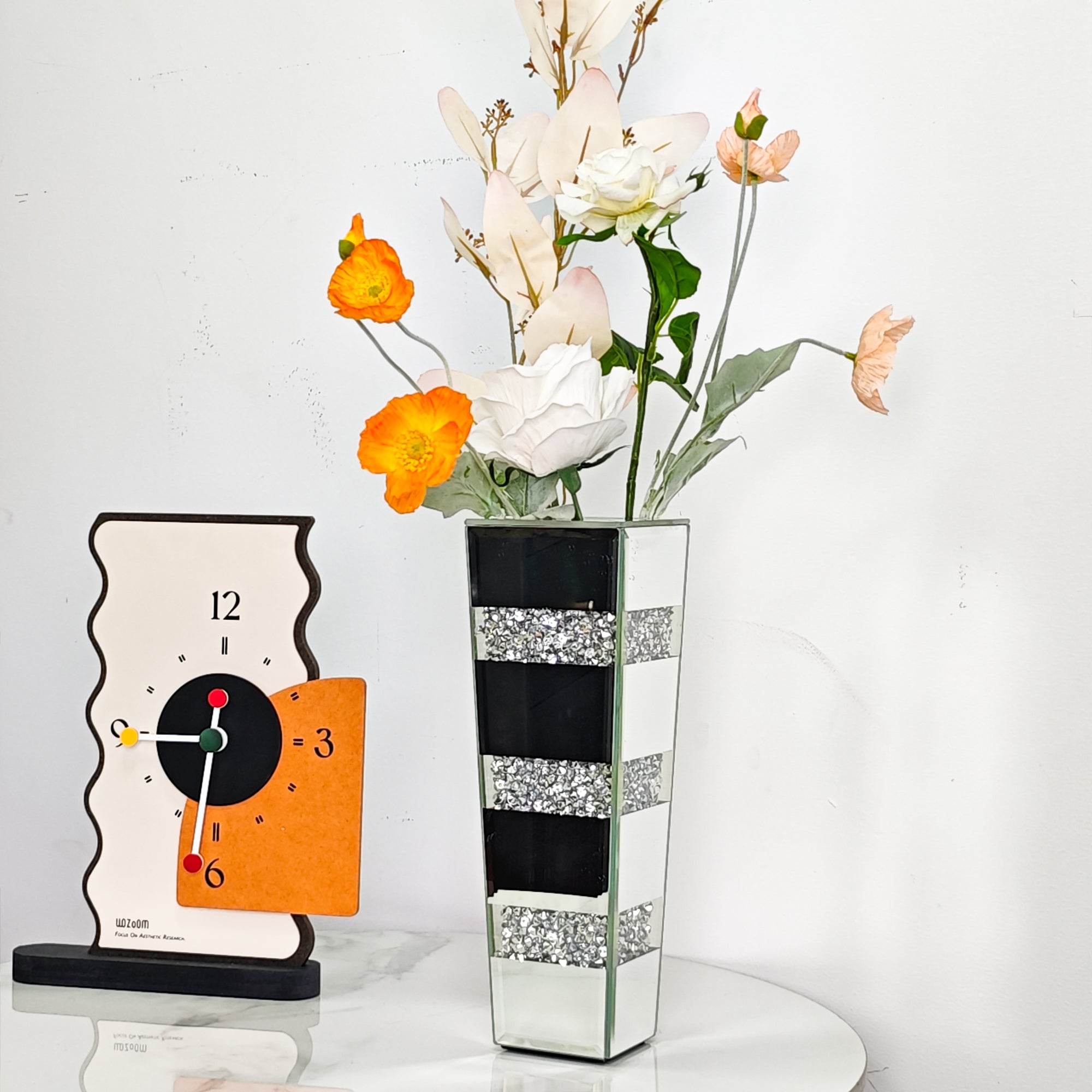 Decorative Mirrored Flower Vase Table Vase with Crushed Diamonds Luxury Silver Decor