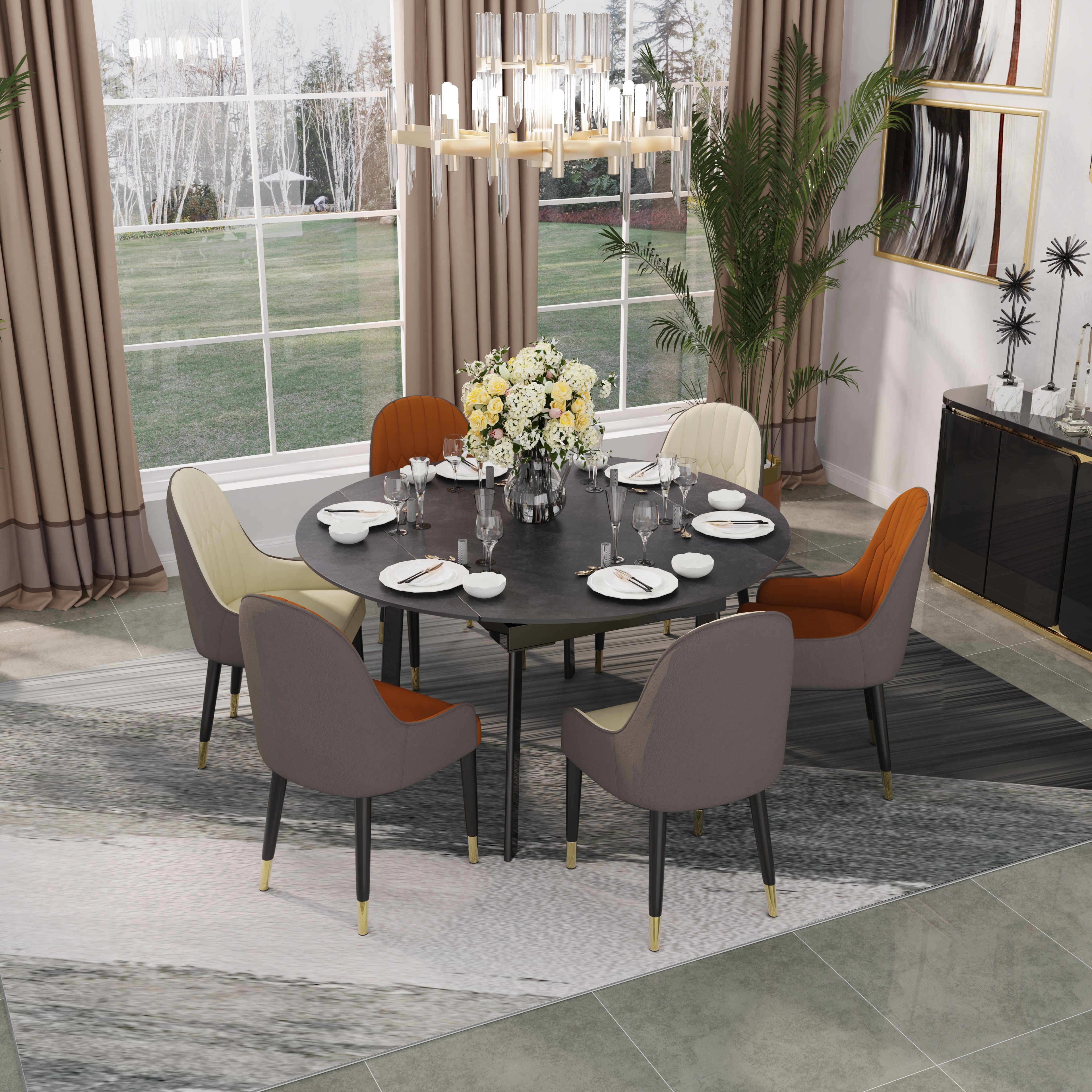 Round Extendable Dining Table 31.5'' to 51.2’'