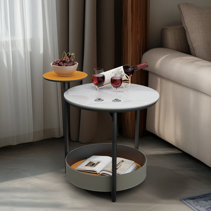 Distinctive Round Side Table Sintered Stone-top Leather Storage Accent Table