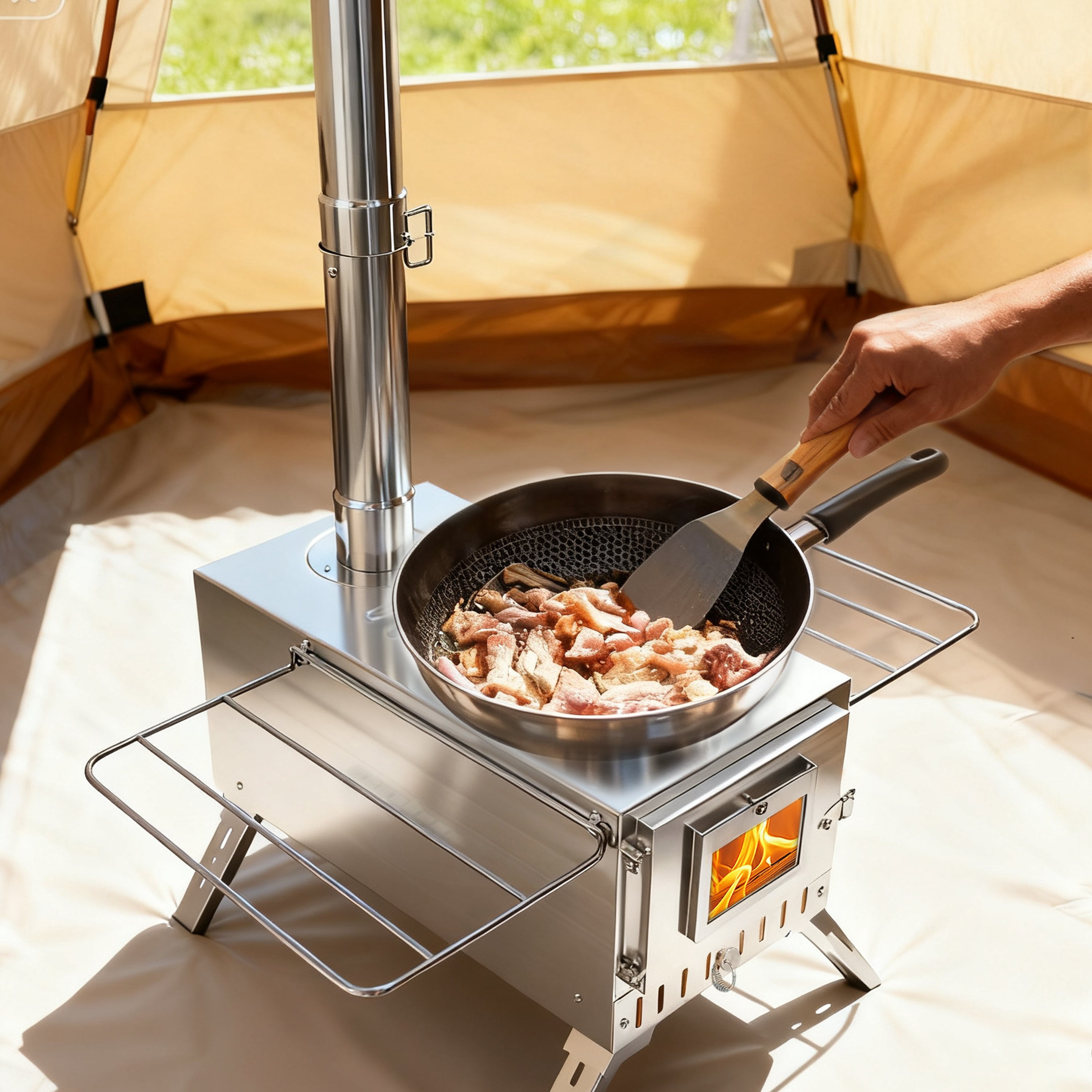 Outdoor Camping Tent Wood Burner Stove Fire Pit with 7 Chimney Pipes