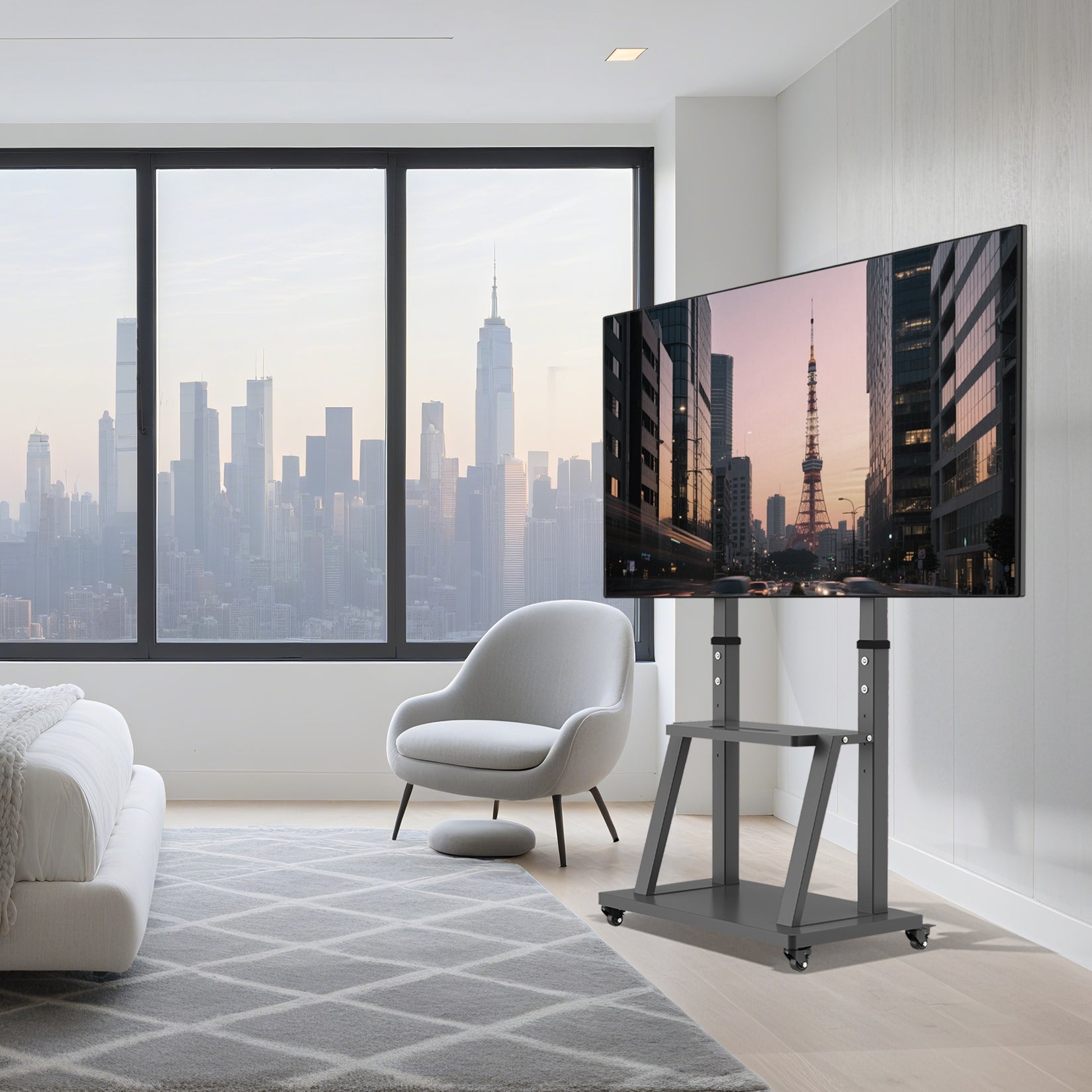 Heavy Duty TV Cart Trolley Floor TV Stand on Wheels for 32" 85" 90" 95" 98" 100" , Mobile TV Stand