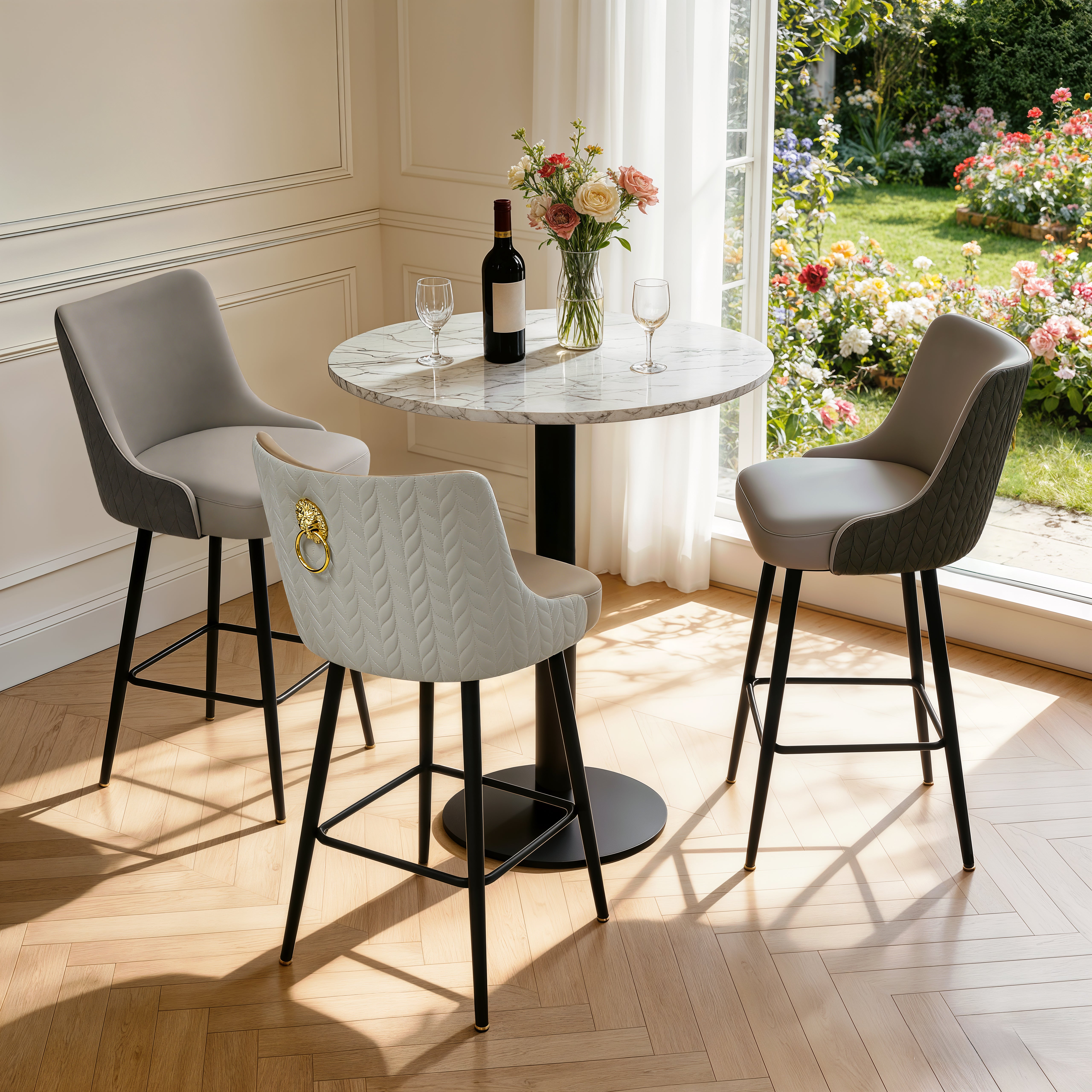 360° Swivel High Bar Stools Upholstered Height Kitchen Island Leather Counter Chair