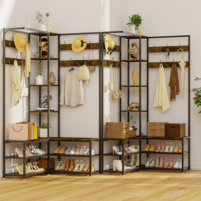 Industrial Corner Clothes Stand with Shoe Rack Storage Bench for Entryway