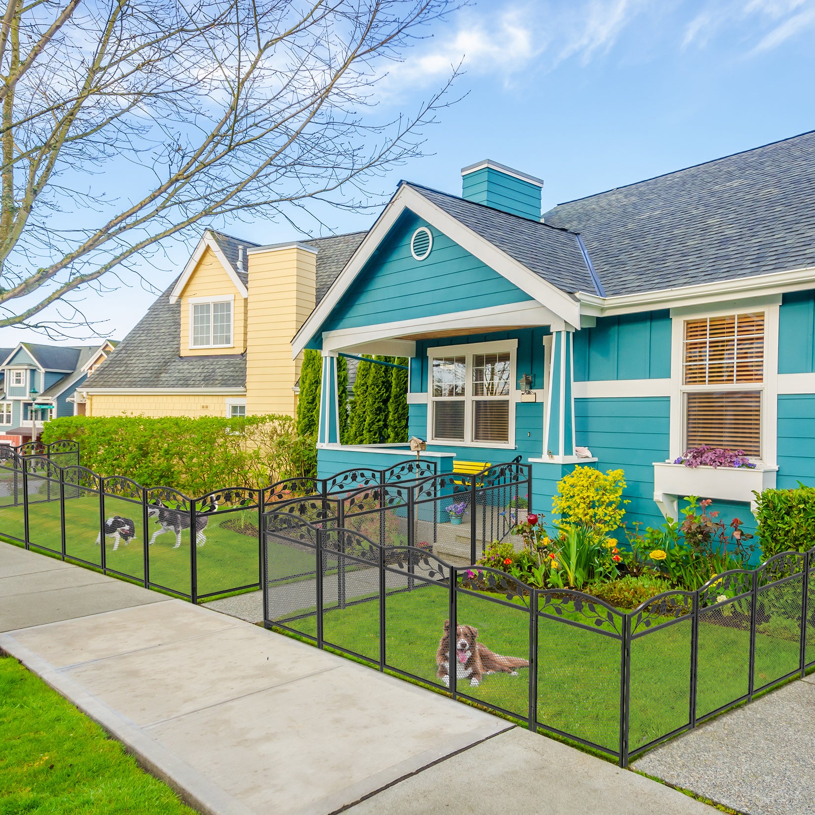 Metal Garden Fence: 5 Panels Garden Fences Heavy Dog Playpen Fences Animal Barrier