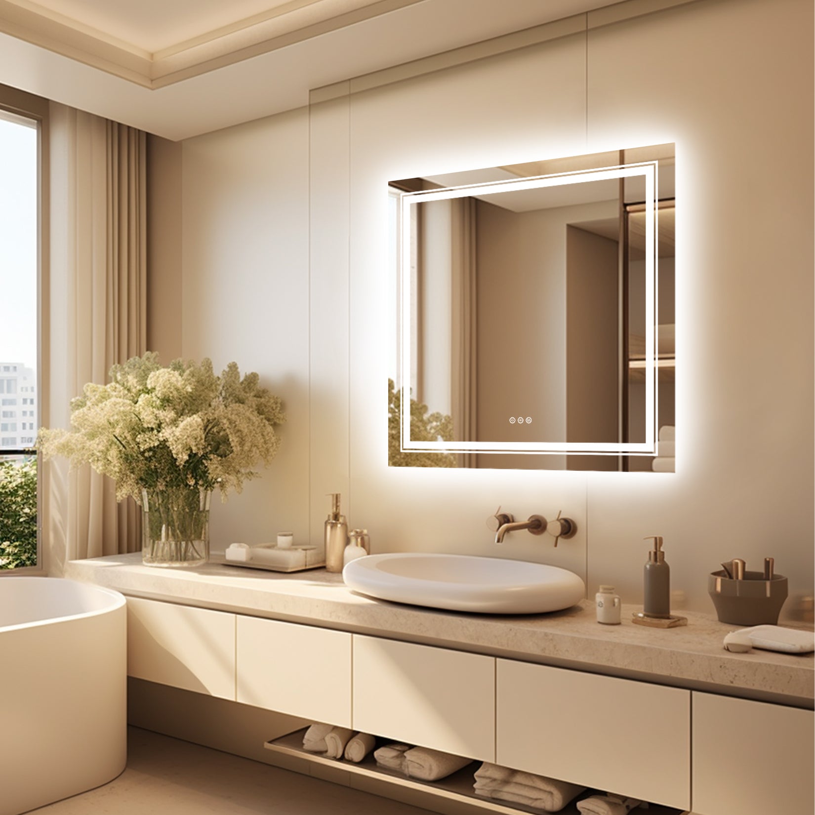 Square Led Backlit Vanity Bathroom Mirror