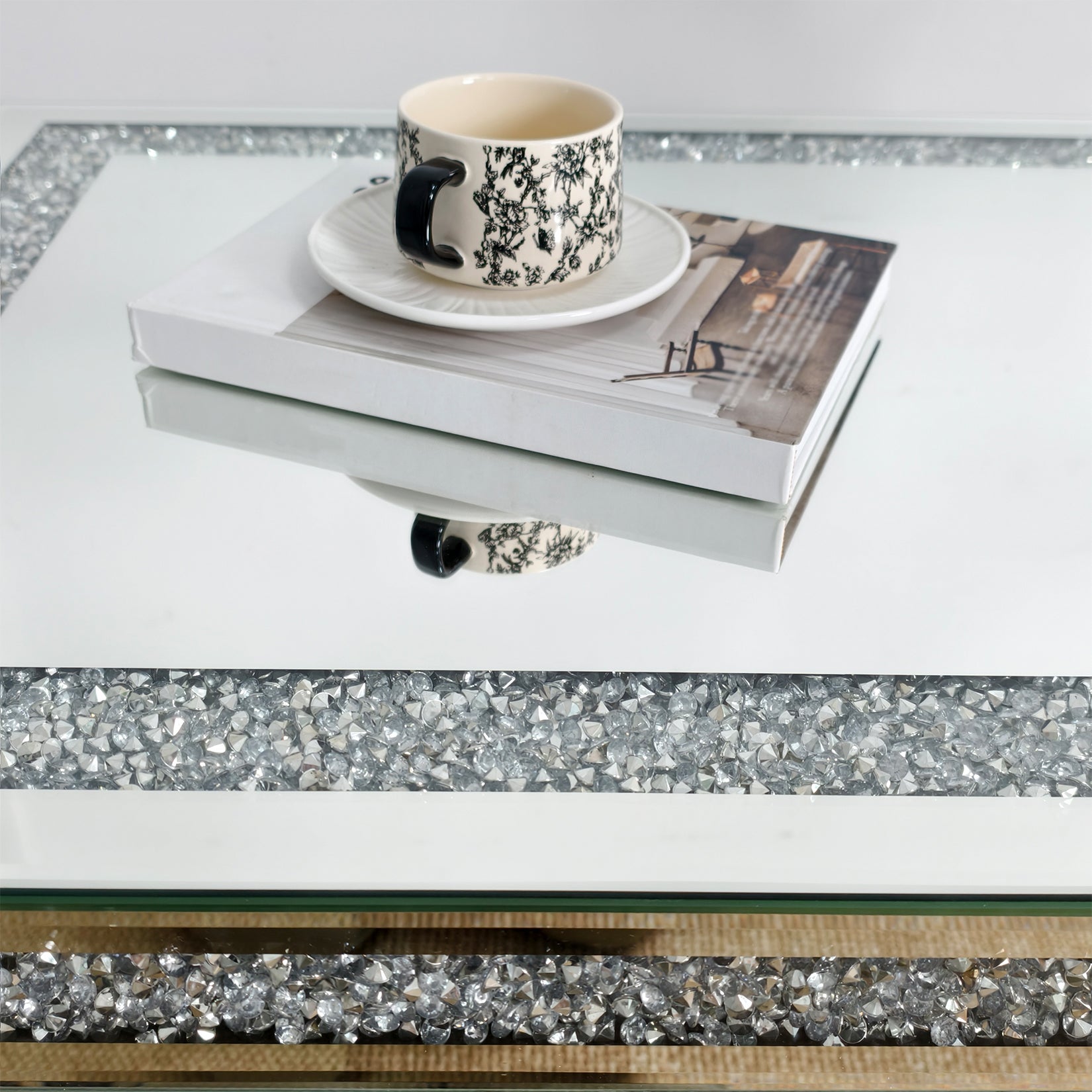 Rectangular Mirrored Coffee Table: Luxury Crushed Diamond Coffee Table Silver Mirrored Finish