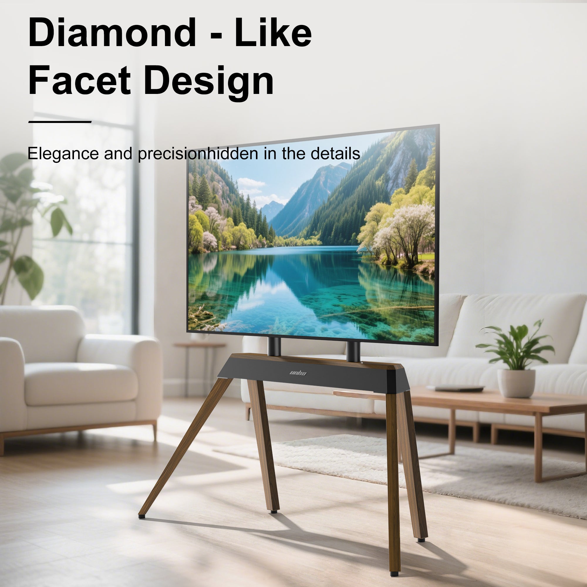 Mid-century Modern TV Floor Stand for 40”-86” TV Stand with Trapezoidal-frame