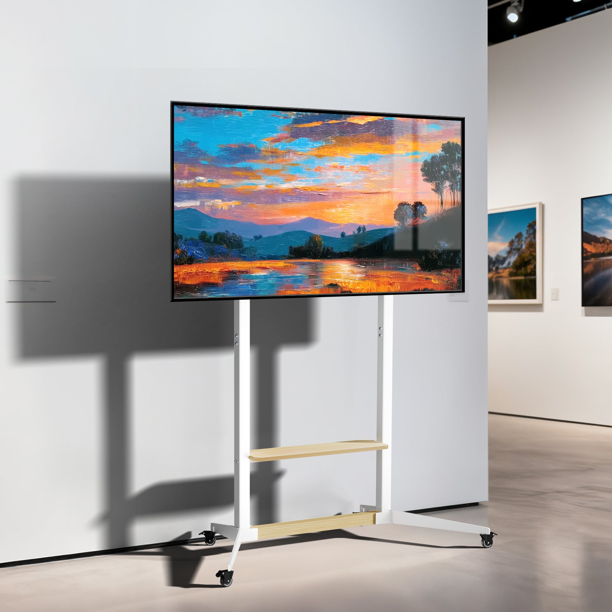 Mobile TV Floor Stand TV Cart 40”-100” TV Mount Stand Load 100KG with Wood Shelf