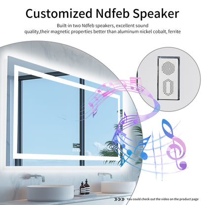 Illuminated Bathroom Mirror w/ Bluetooth Speaker, Dual LED Light Strips