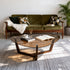 Organic Triangle Glass Center Coffee Table for Living Room, with Amber-Tinted Tempered Glass Tabletop Rubber Wooden Frame