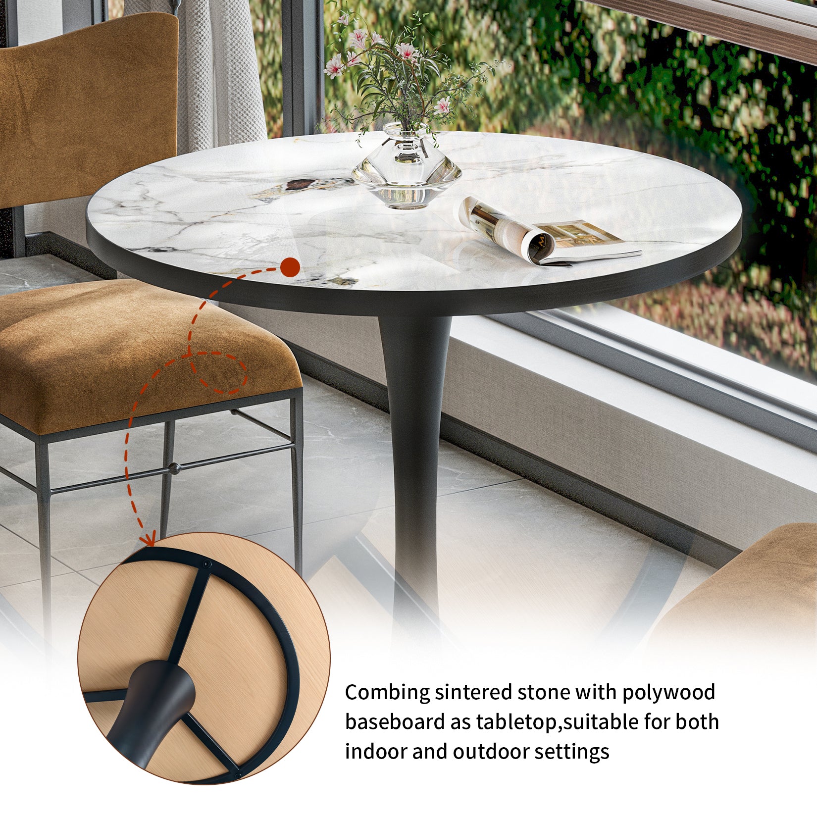 Leisure Dining Table: Round Dining Table No Chairs Sintered Stone Kitchen Coffee Table Pedestal Base