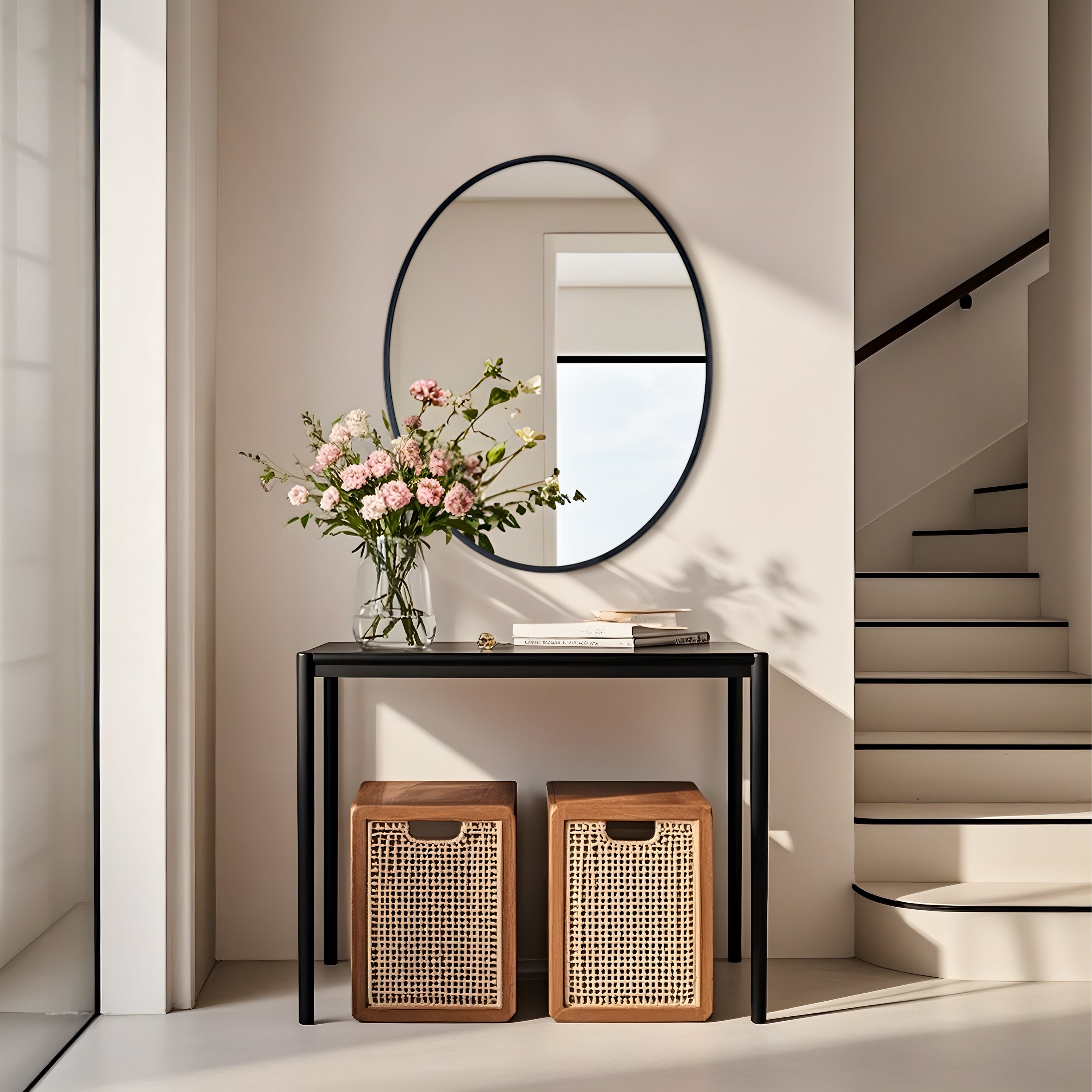 New Release Vertical Black Oval Wall Mirror Aluminum Frame Wall-mounted Hanging Mirror