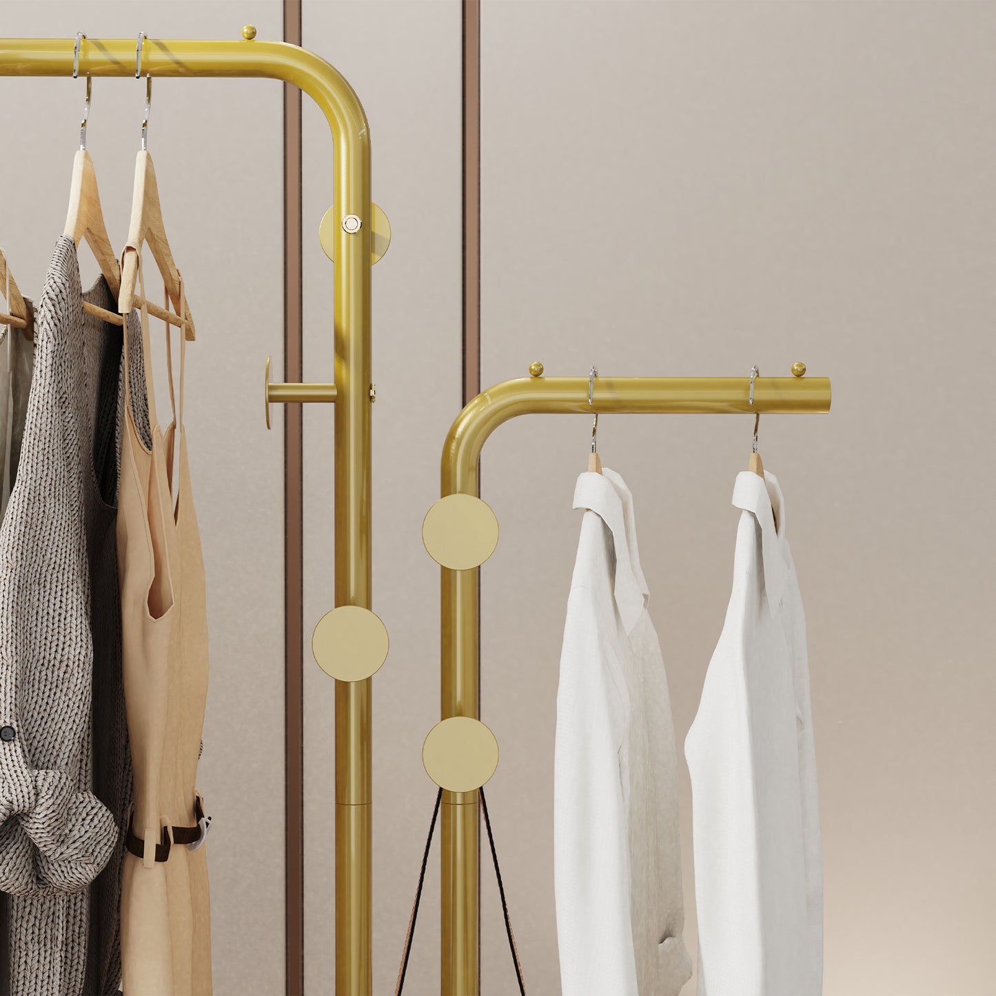 Gold Metal Coat Rack with 5 Smooth Hooks, Free Standing Clothes Stand