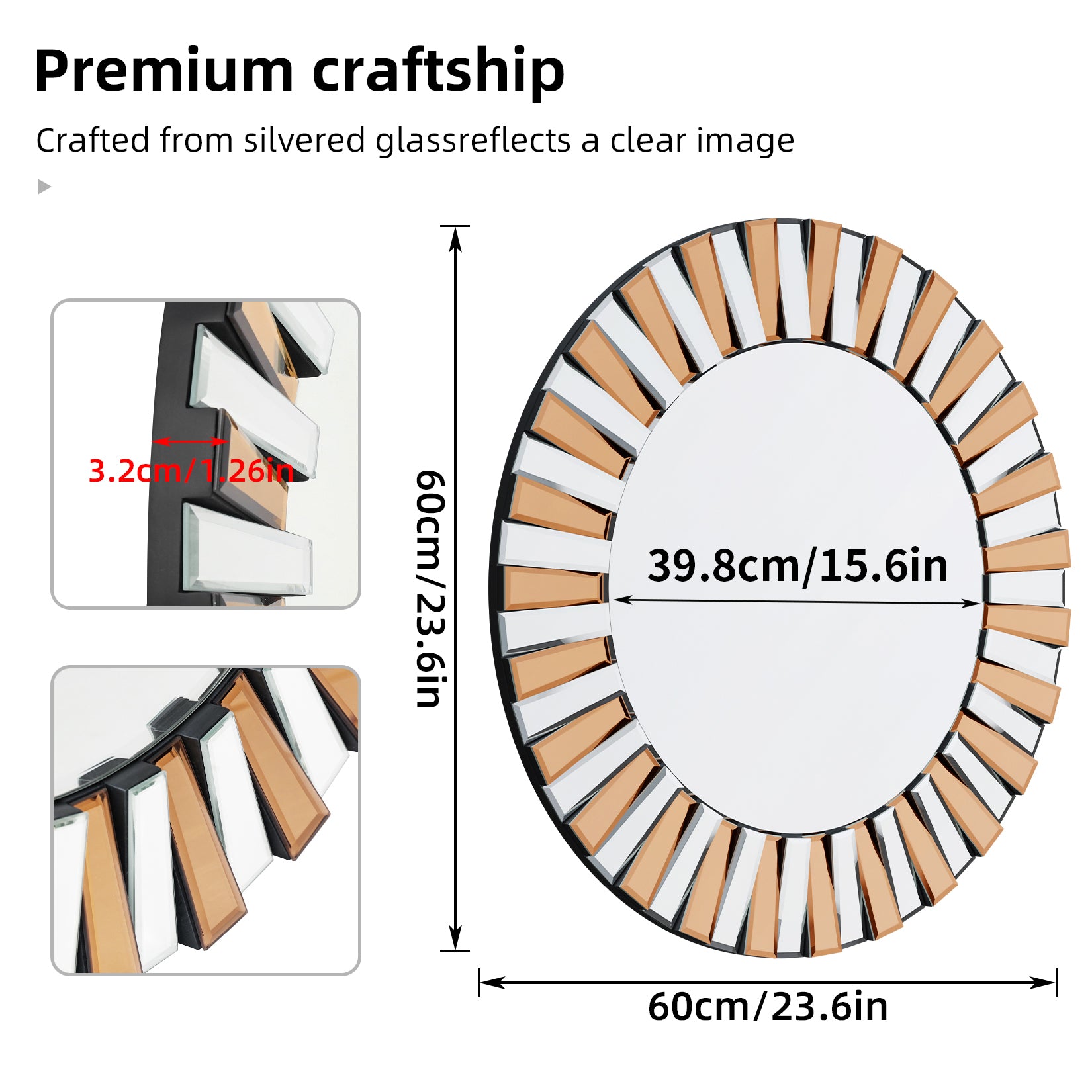 Unique Glass Beveled Edge Sunburst Round Wall Mirror