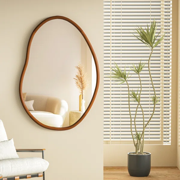 Asymmetrical Wood Frame Irregular Wall Mirror, Home Deocr Mirror, Same as Amazon