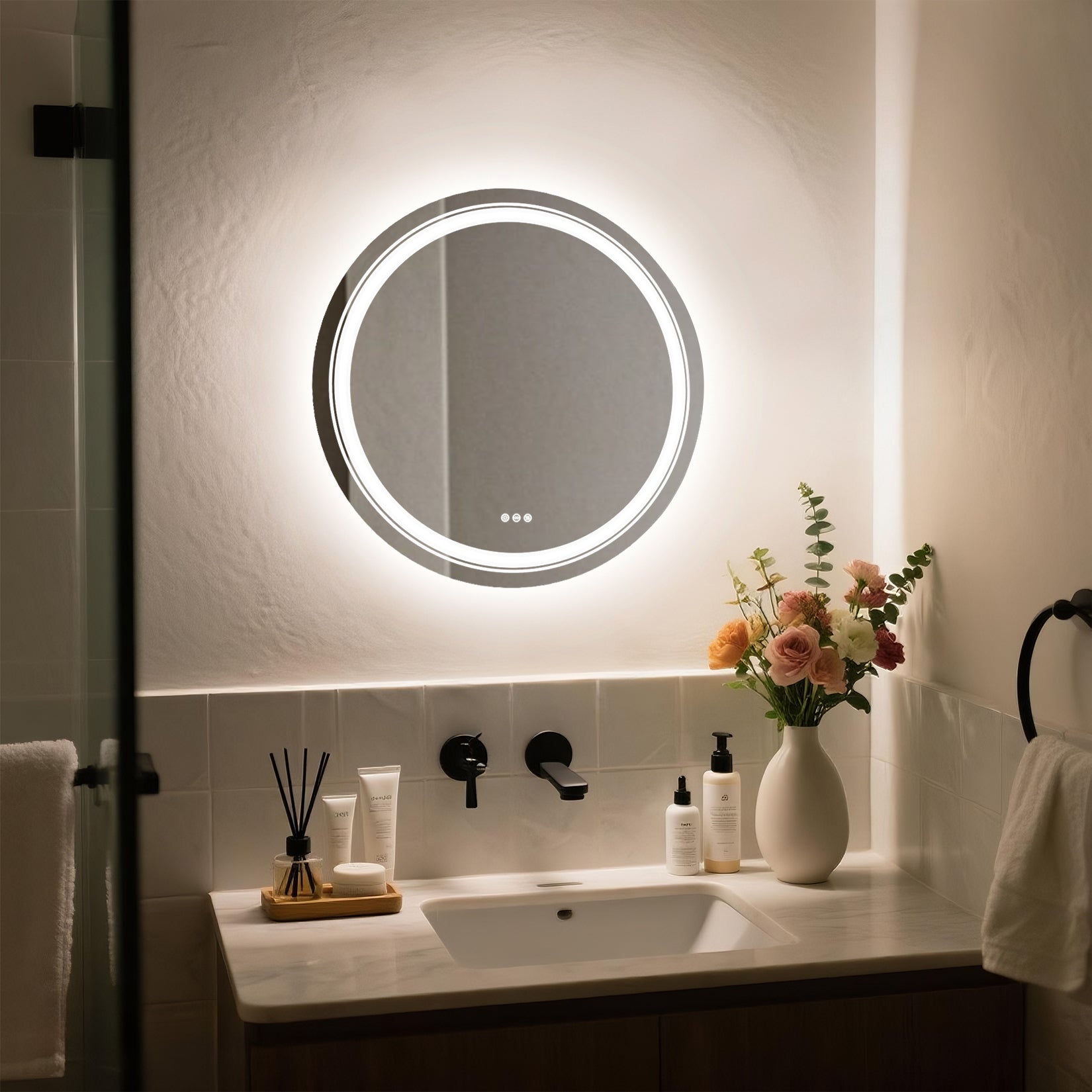 Backlit LED Bathroom Mirror – Round, Touch Control, Adjustable Brightness