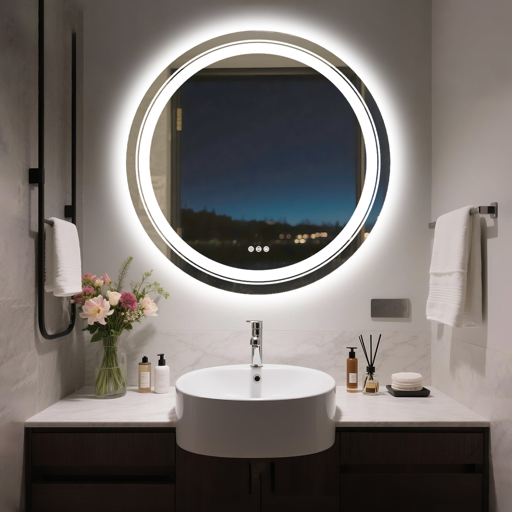 Backlit LED Bathroom Mirror – Round, Touch Control, Adjustable Brightness