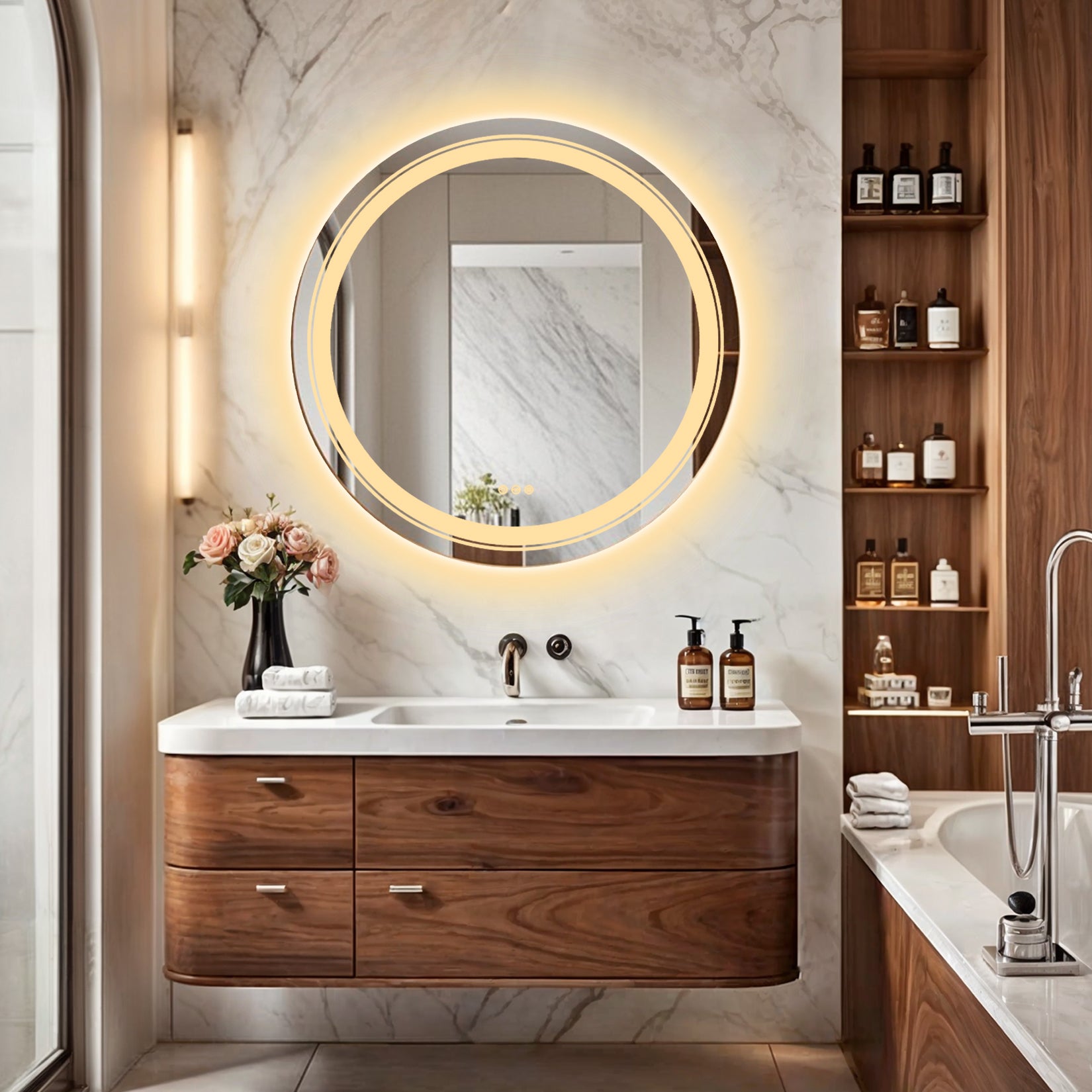 Backlit LED Bathroom Mirror – Round, Touch Control, Adjustable Brightness