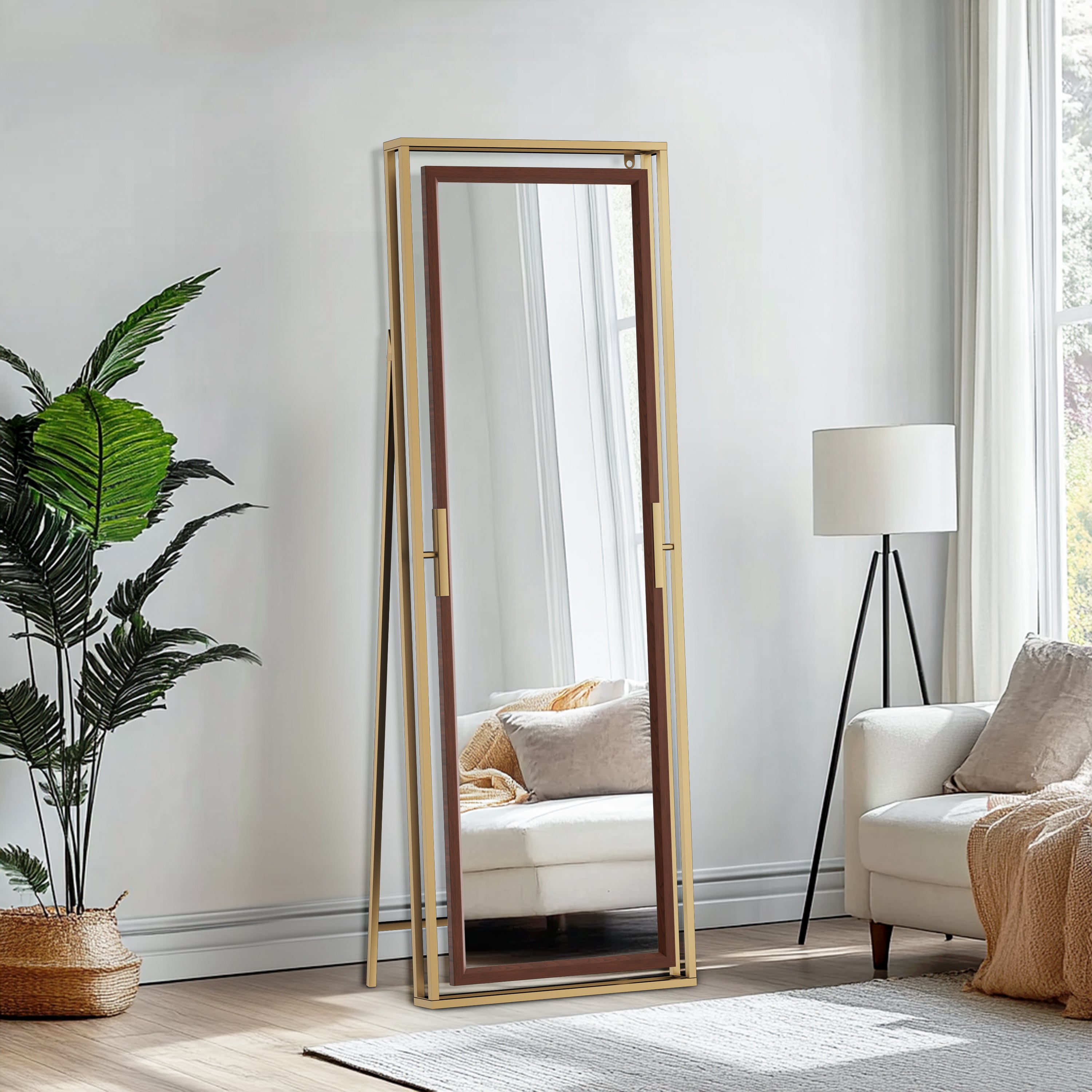 Full Length Mirror with Stand Wood Frame Wall Hanging/ Standing Dressing Mirror