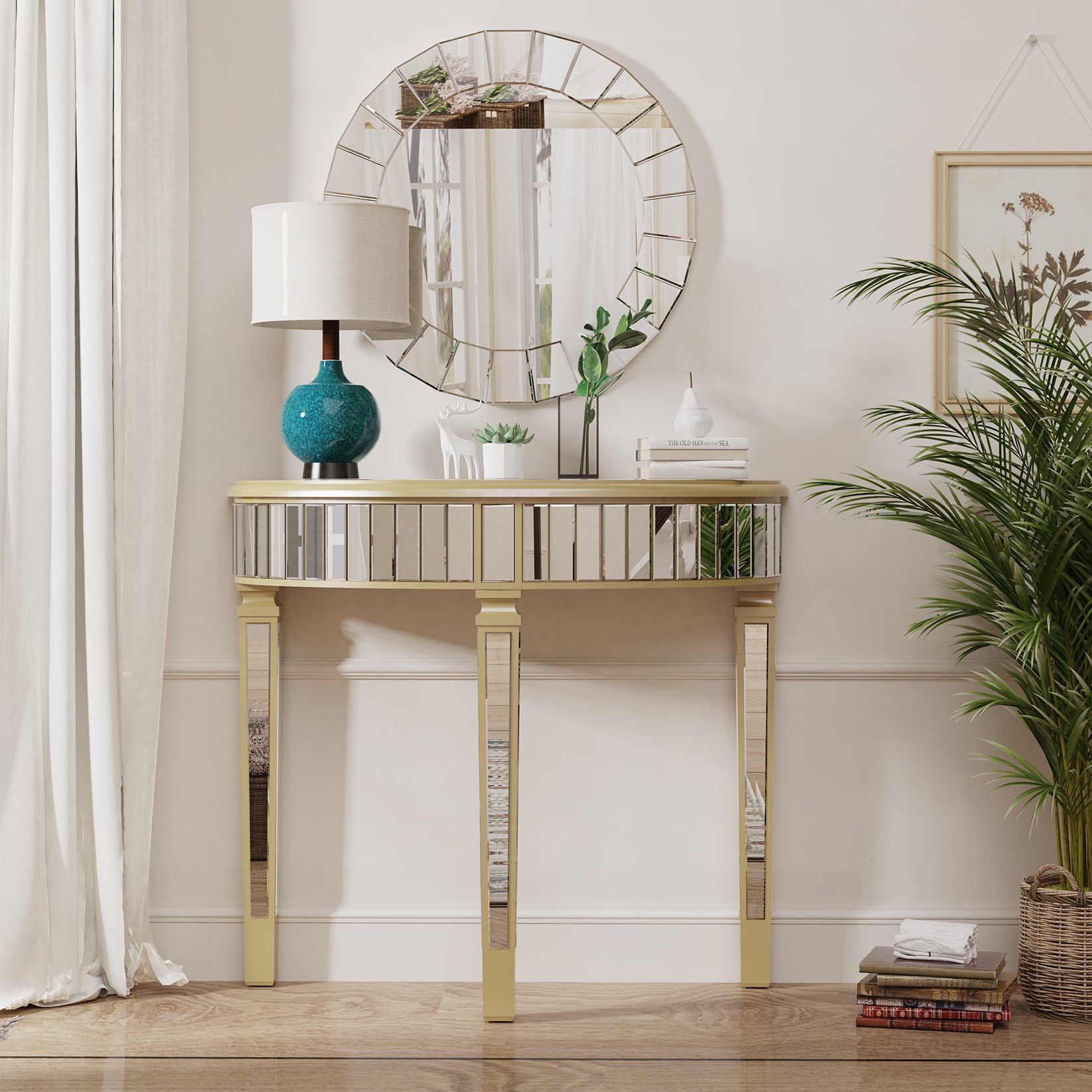 Half-moon Silver Mirrored Console Entryway Table – WisFor