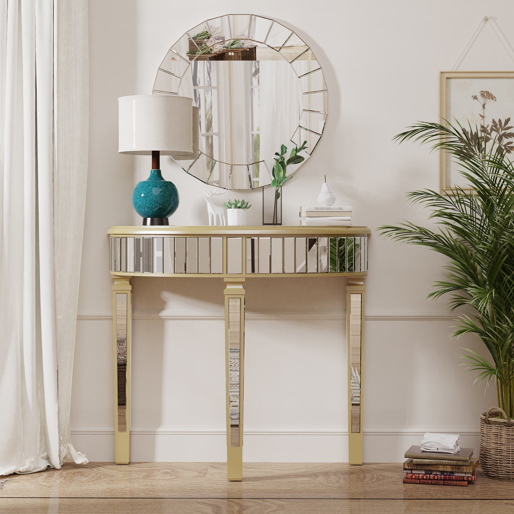 Half-moon Silver Mirrored Console Entryway Table – WisFor