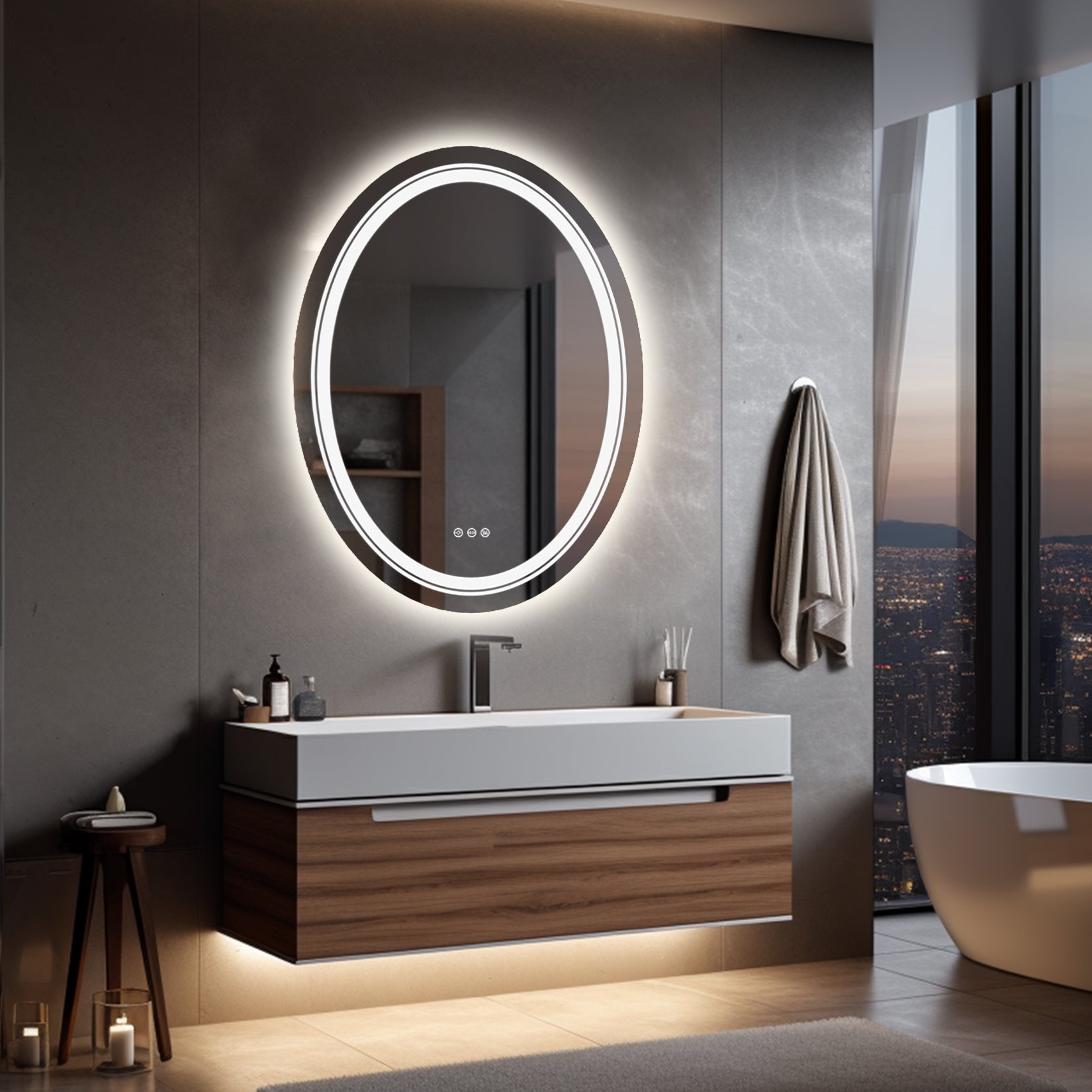 Oval Illuminated Bathroom Mirror